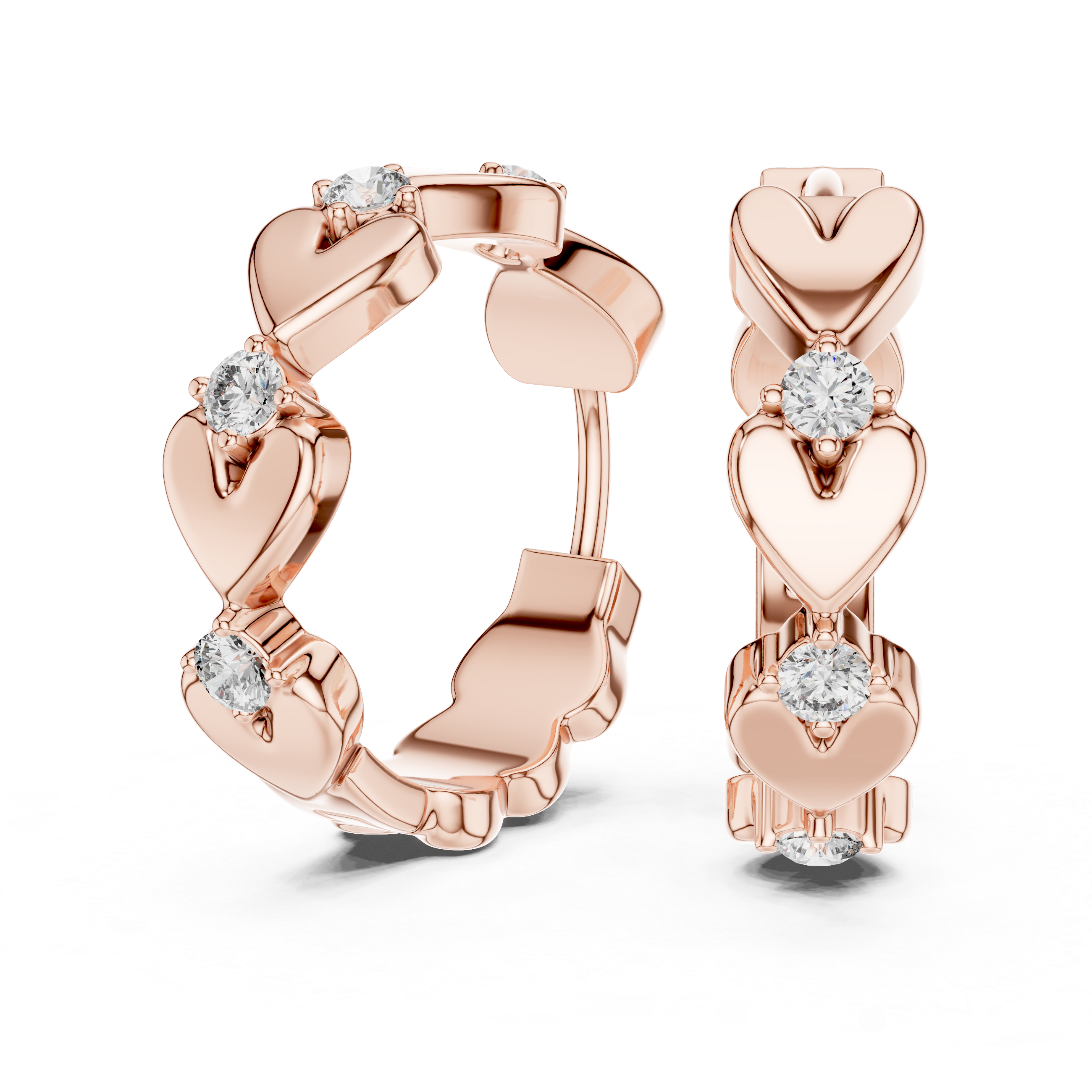 Heart-Motif Round Diamond Hoop Earrings