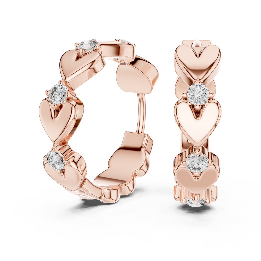 Heart-Motif Round Diamond Hoop Earrings