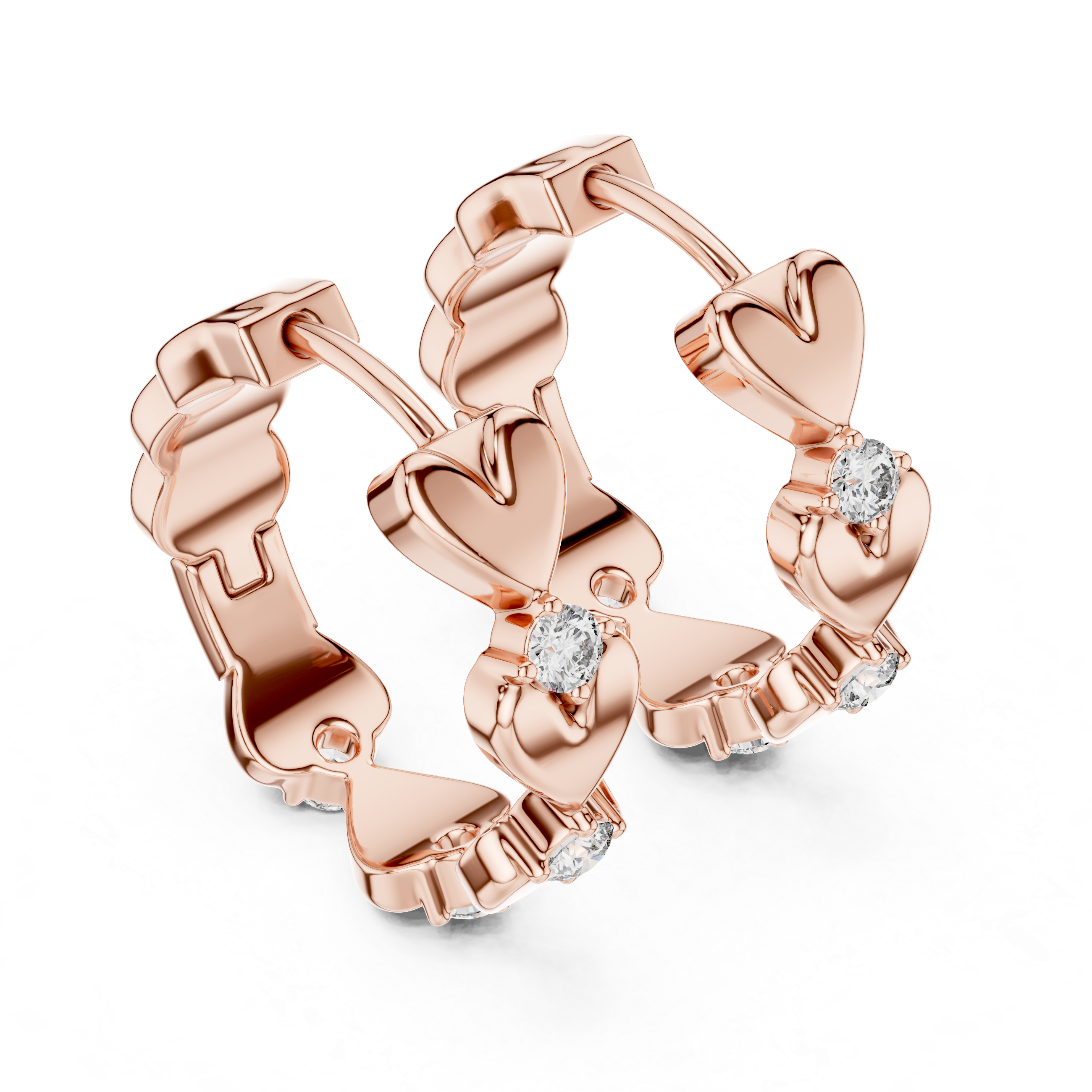Heart-Motif Round Diamond Hoop Earrings