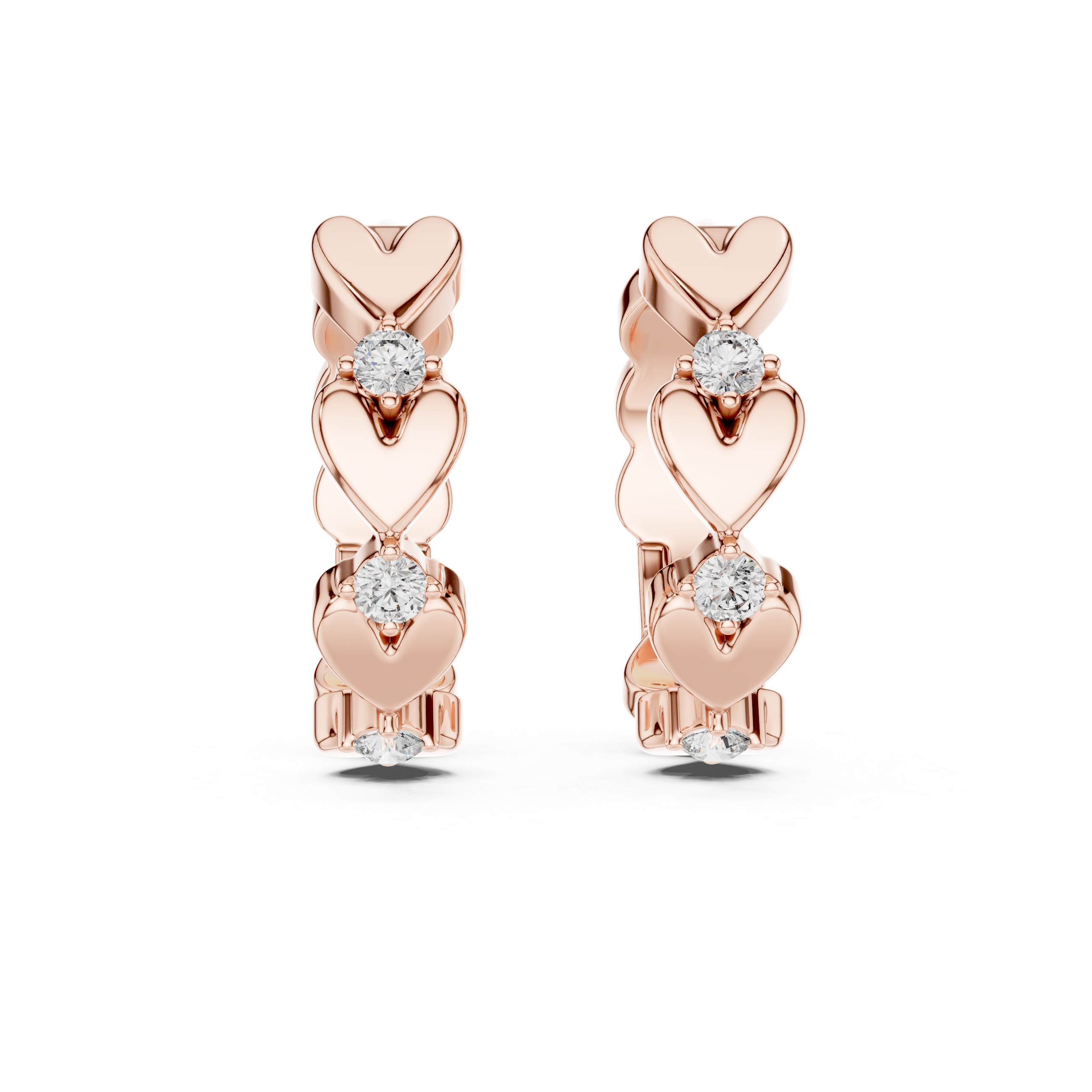 Heart-Motif Round Diamond Hoop Earrings