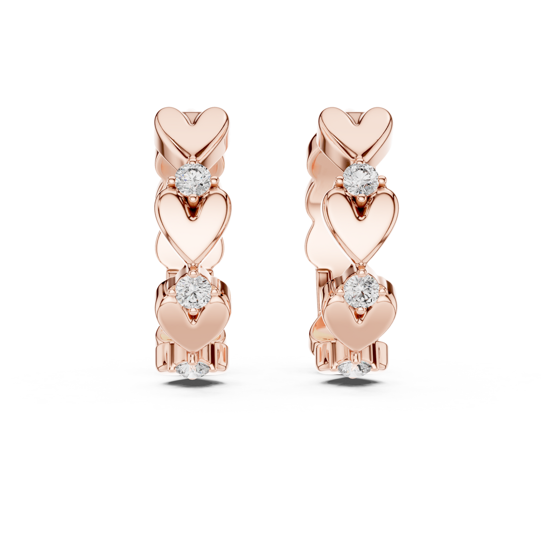 Heart-Motif Round Diamond Hoop Earrings