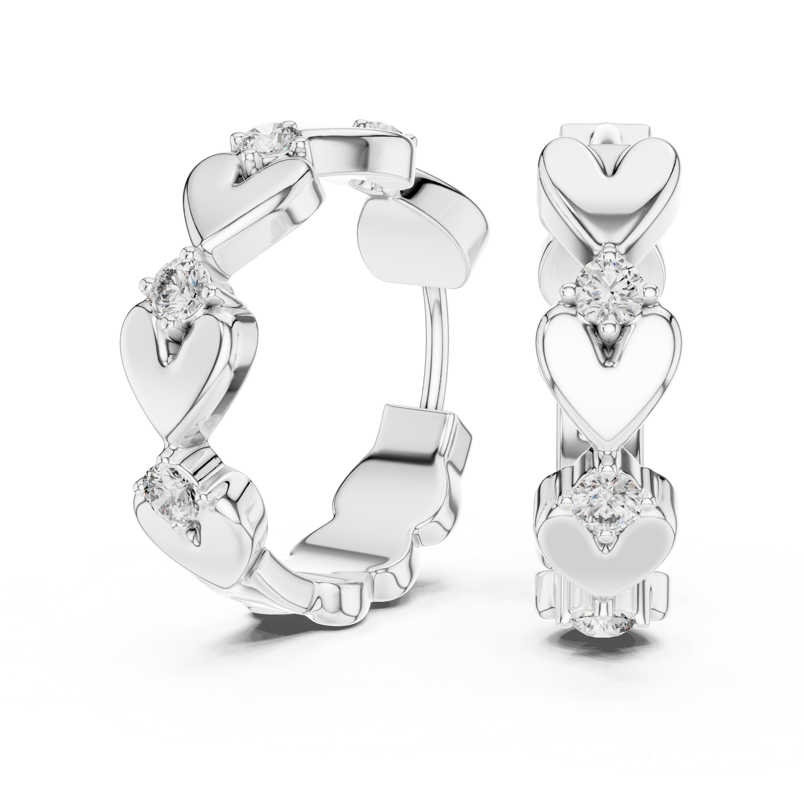 Heart-Motif Round Diamond Hoop Earrings