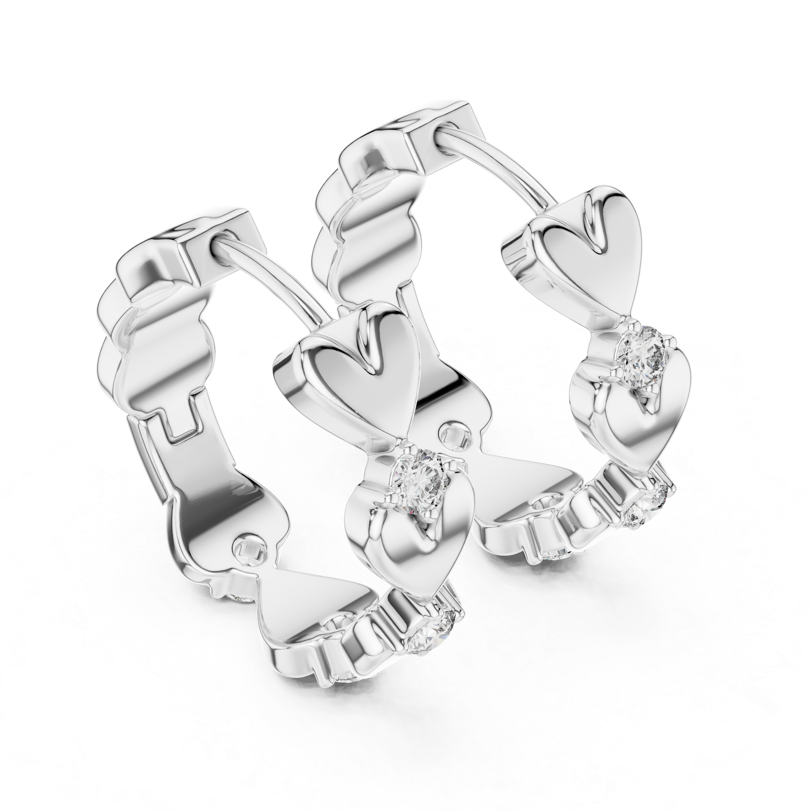Heart-Motif Round Diamond Hoop Earrings