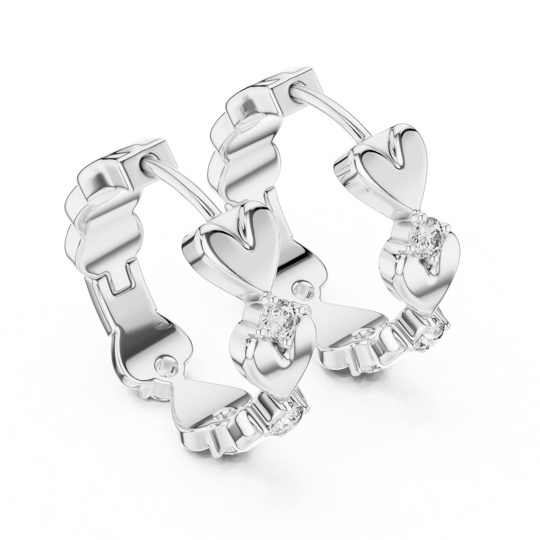Heart-Motif Round Diamond Hoop Earrings