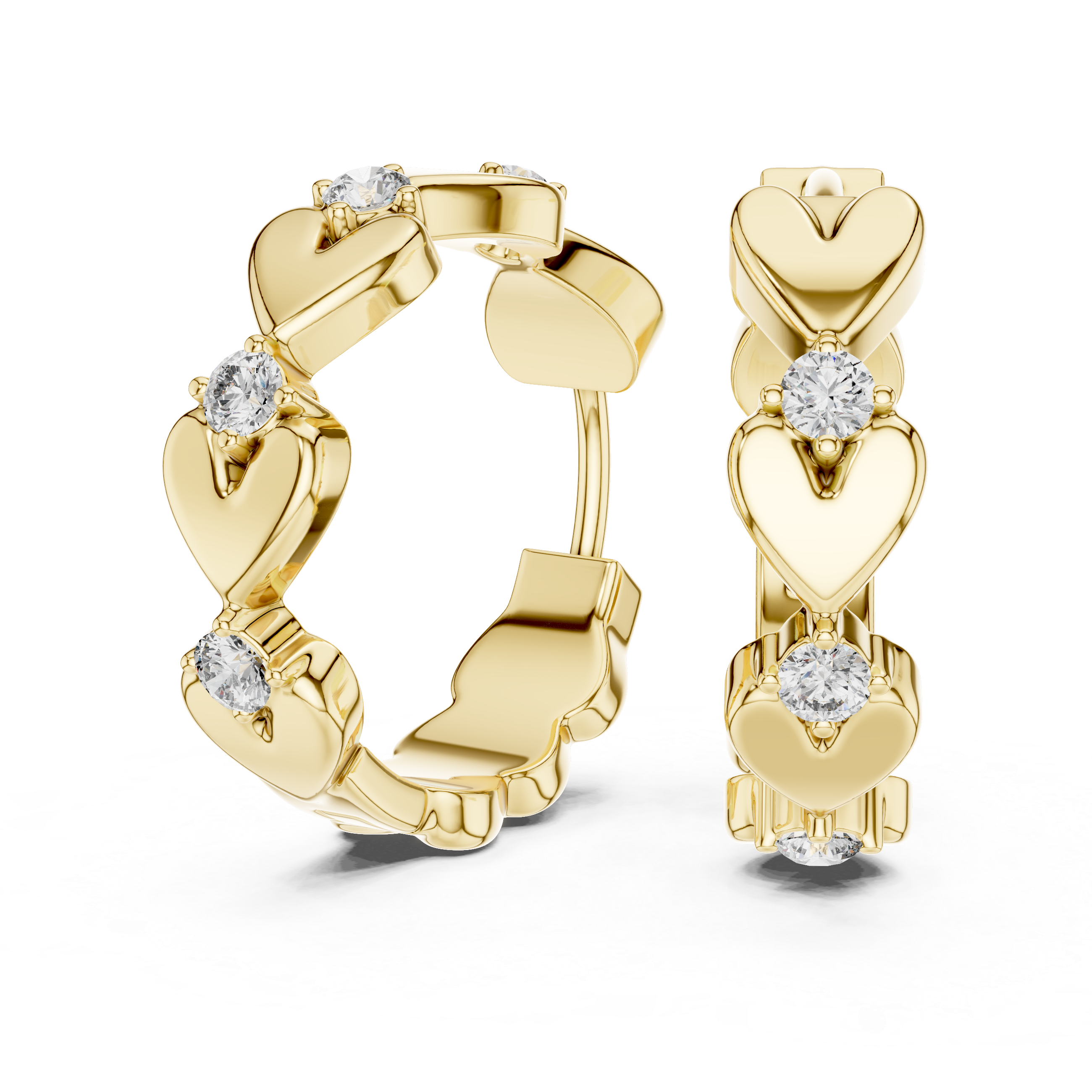 Heart-Motif Round Diamond Hoop Earrings