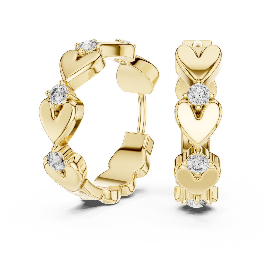 Heart-Motif Round Diamond Hoop Earrings