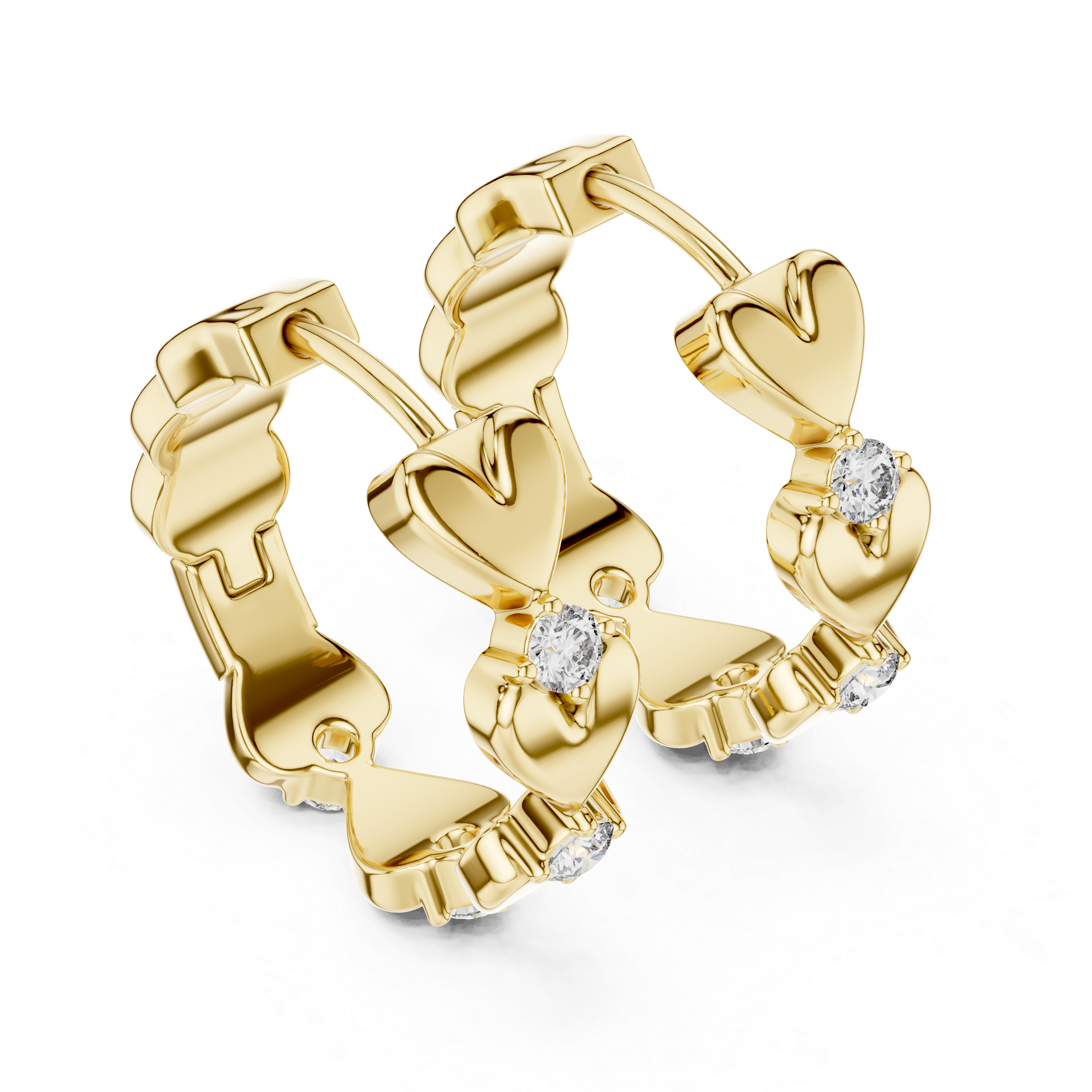 Heart-Motif Round Diamond Hoop Earrings