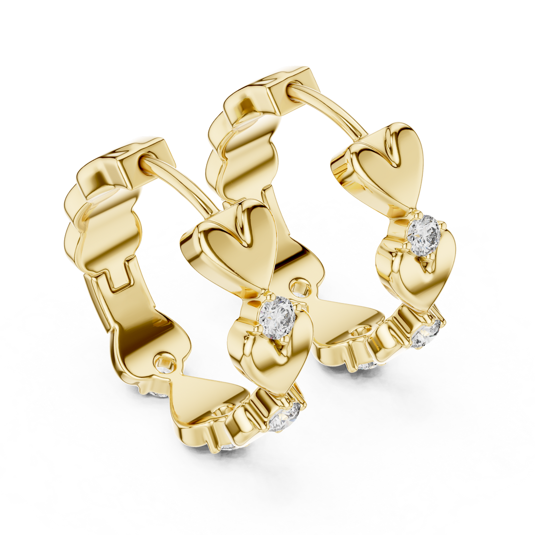 Heart-Motif Round Diamond Hoop Earrings