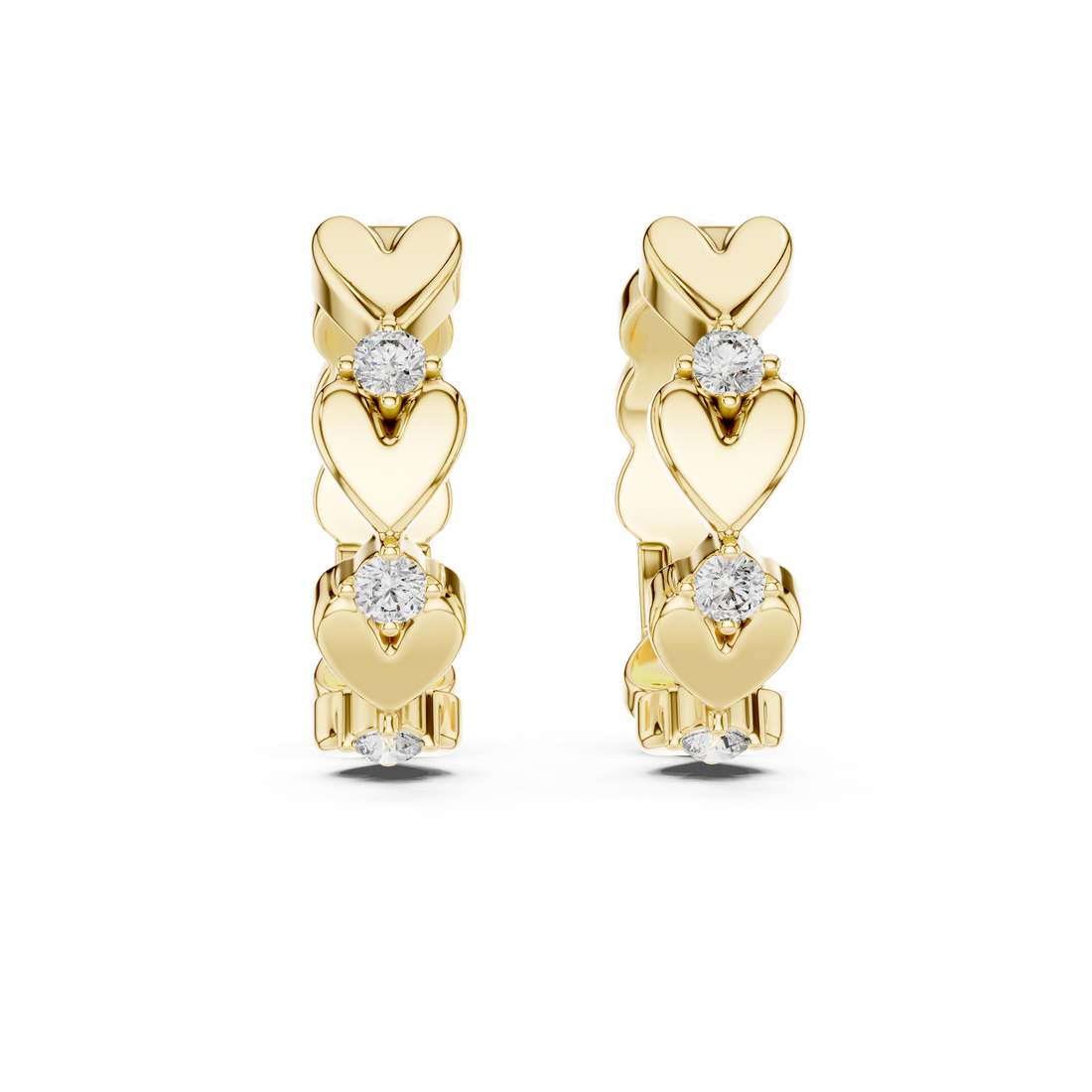 Heart-Motif Round Diamond Hoop Earrings