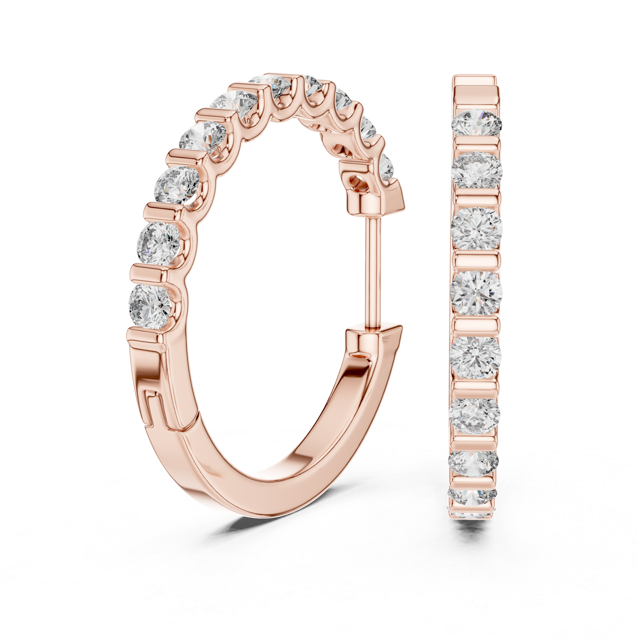 Classic Shared-Prong Round Diamond Hoop Earrings