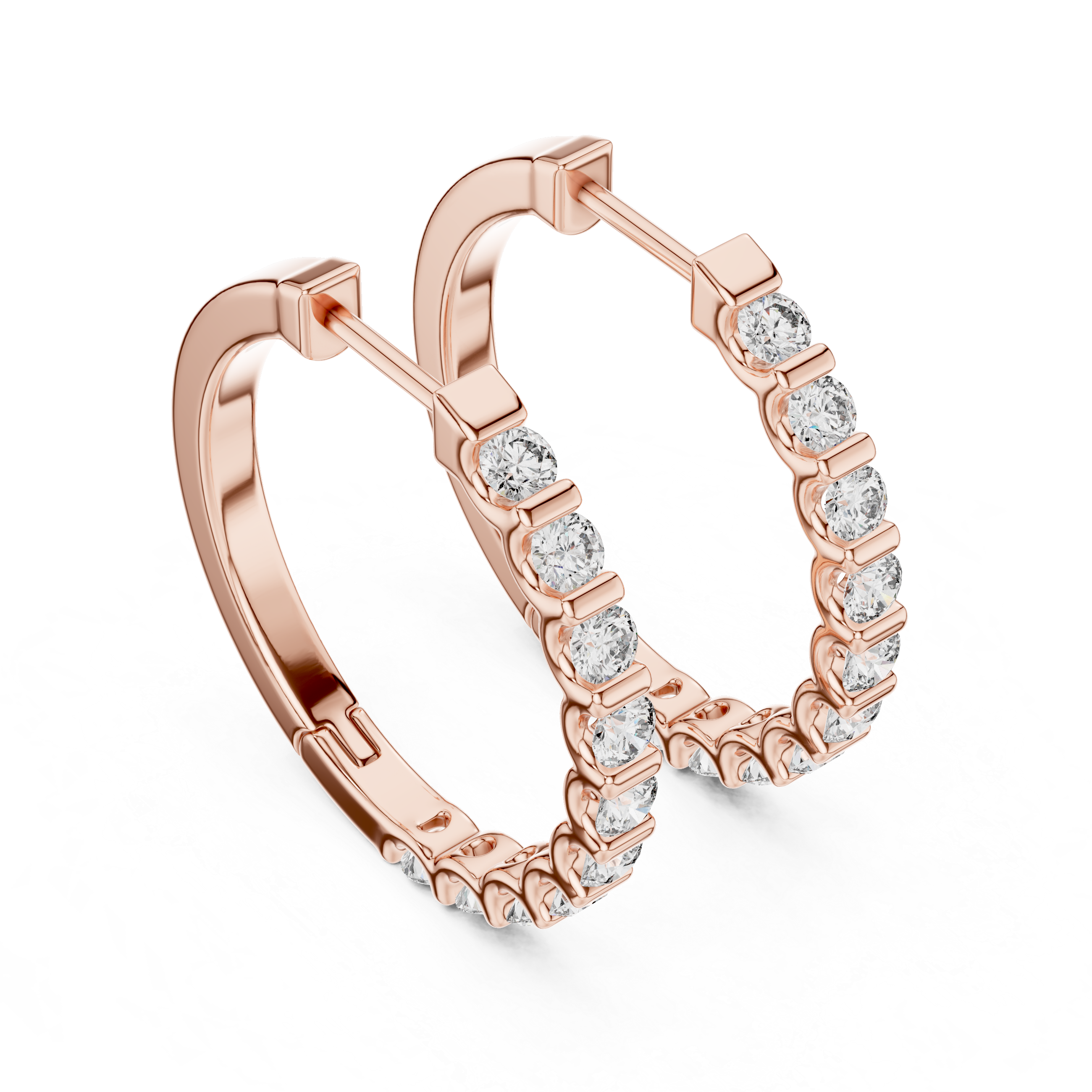 Classic Shared-Prong Round Diamond Hoop Earrings