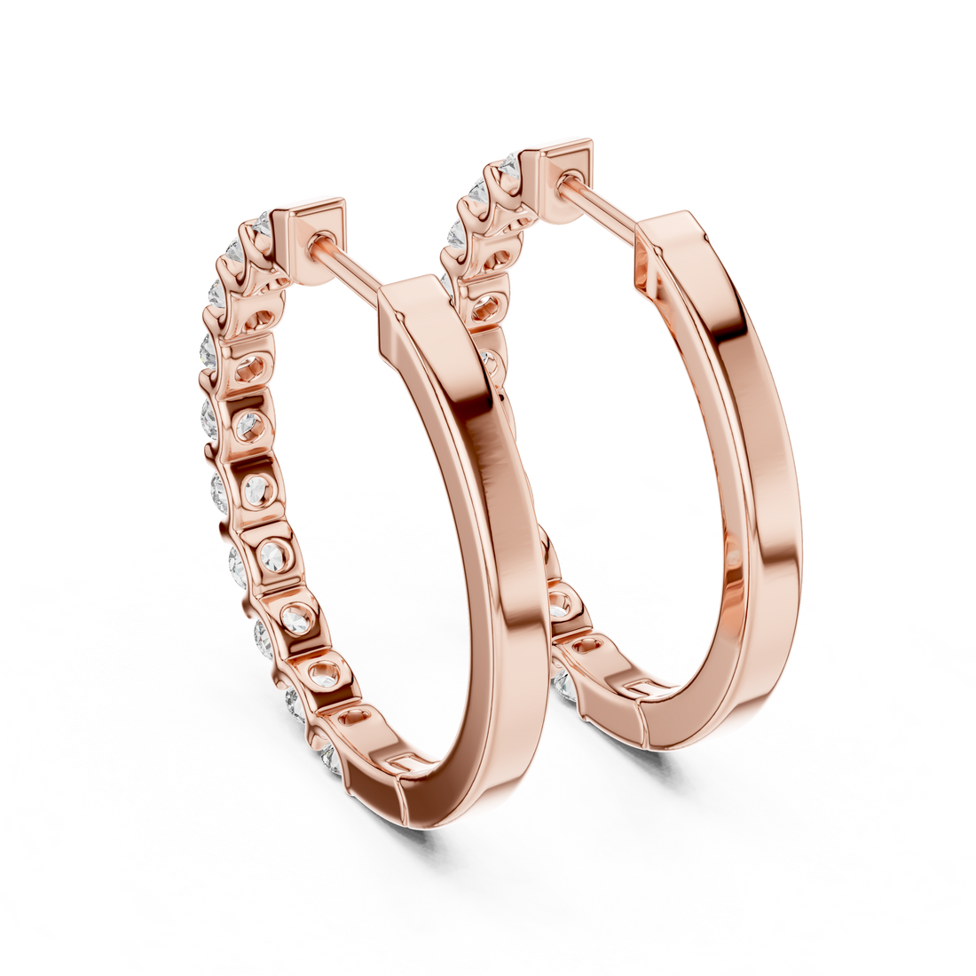 Classic Shared-Prong Round Diamond Hoop Earrings