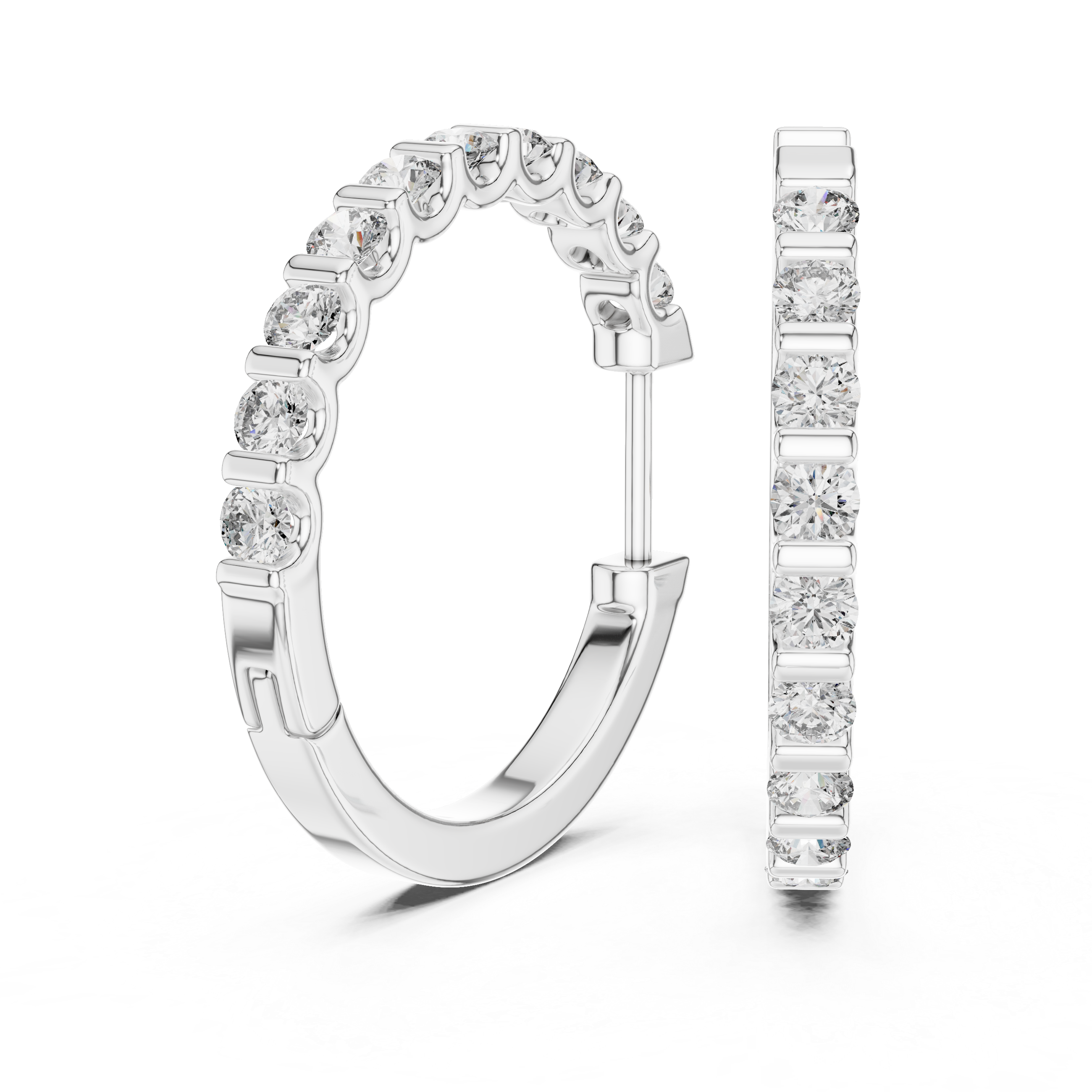 Classic Shared-Prong Round Diamond Hoop Earrings