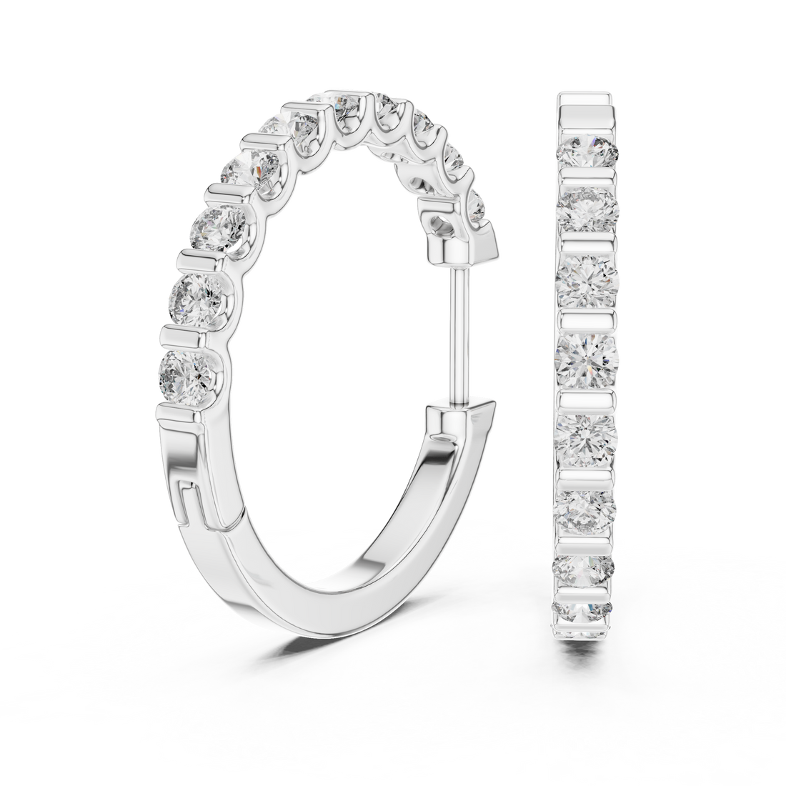 Classic Shared-Prong Round Diamond Hoop Earrings