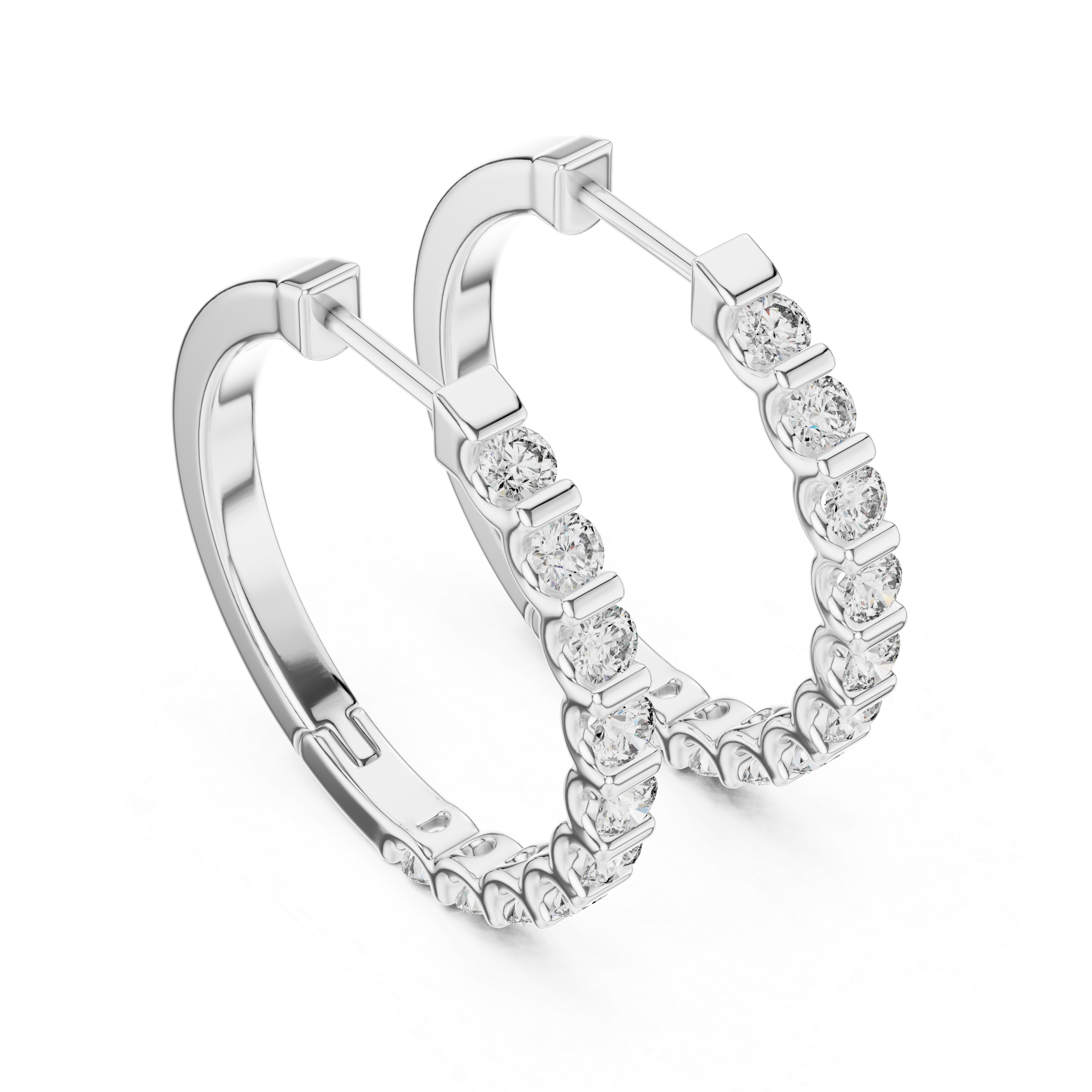 Classic Shared-Prong Round Diamond Hoop Earrings