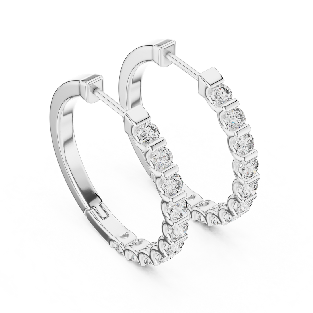 Classic Shared-Prong Round Diamond Hoop Earrings