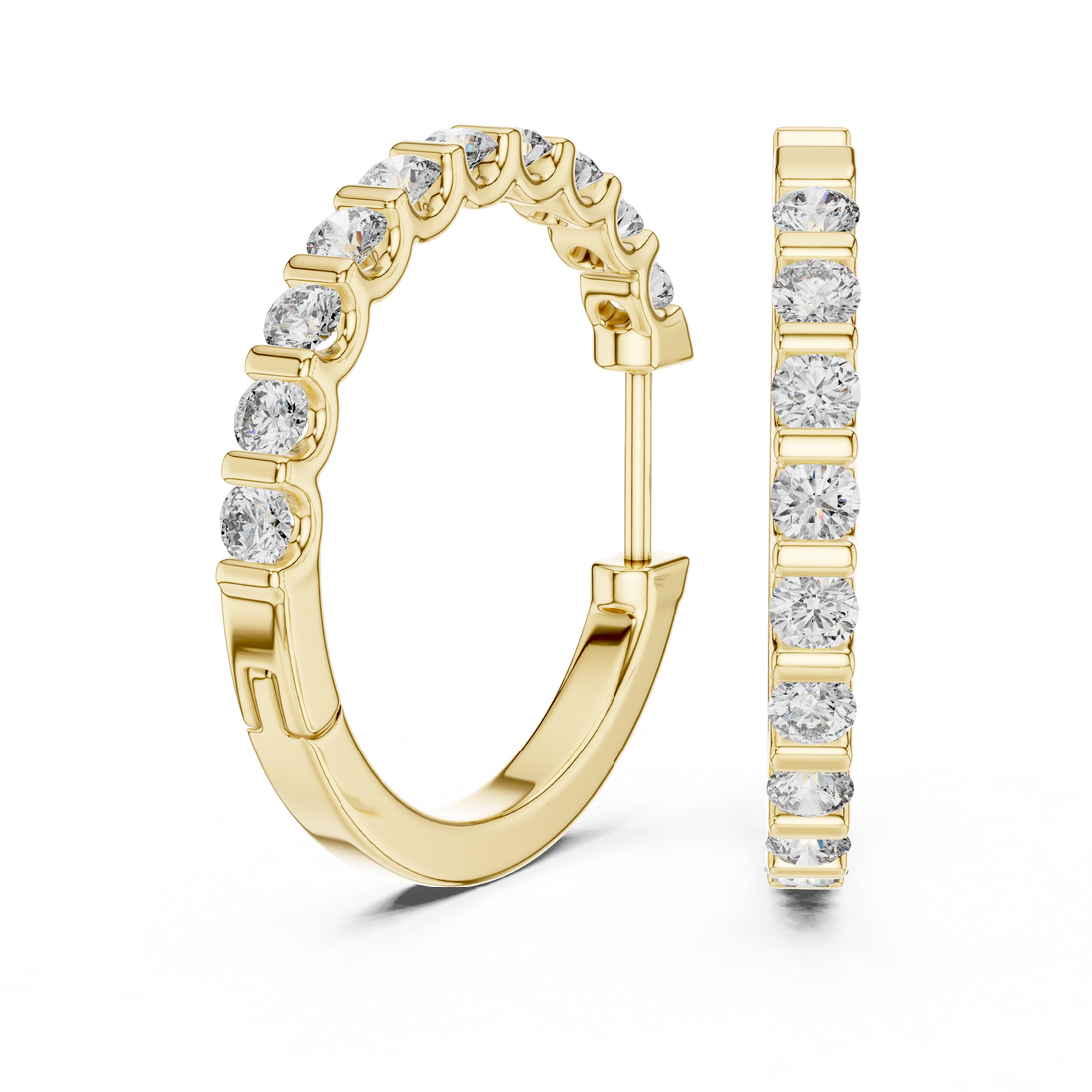Classic Shared-Prong Round Diamond Hoop Earrings