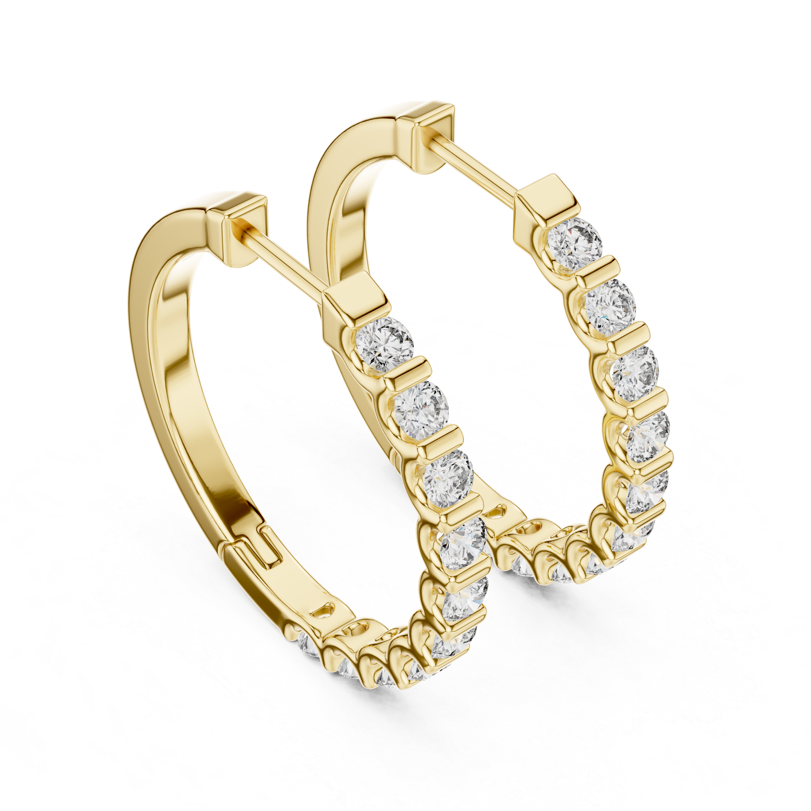 Classic Shared-Prong Round Diamond Hoop Earrings