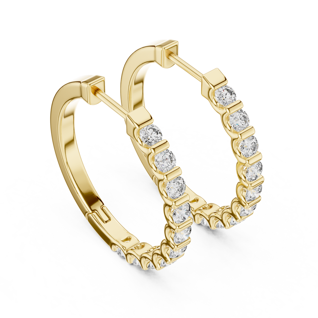 Classic Shared-Prong Round Diamond Hoop Earrings