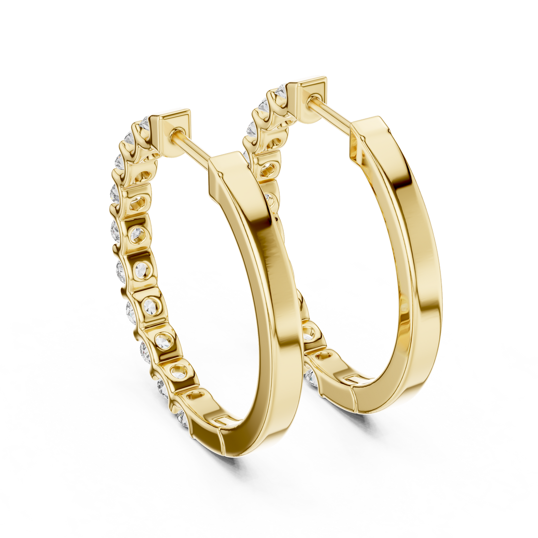 Classic Shared-Prong Round Diamond Hoop Earrings