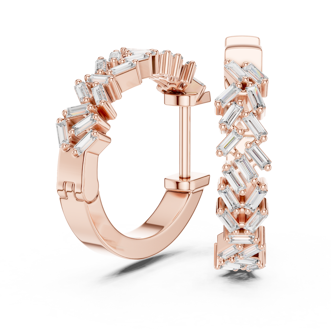 Baguette Cut Diamond Cluster Hoop Earrings