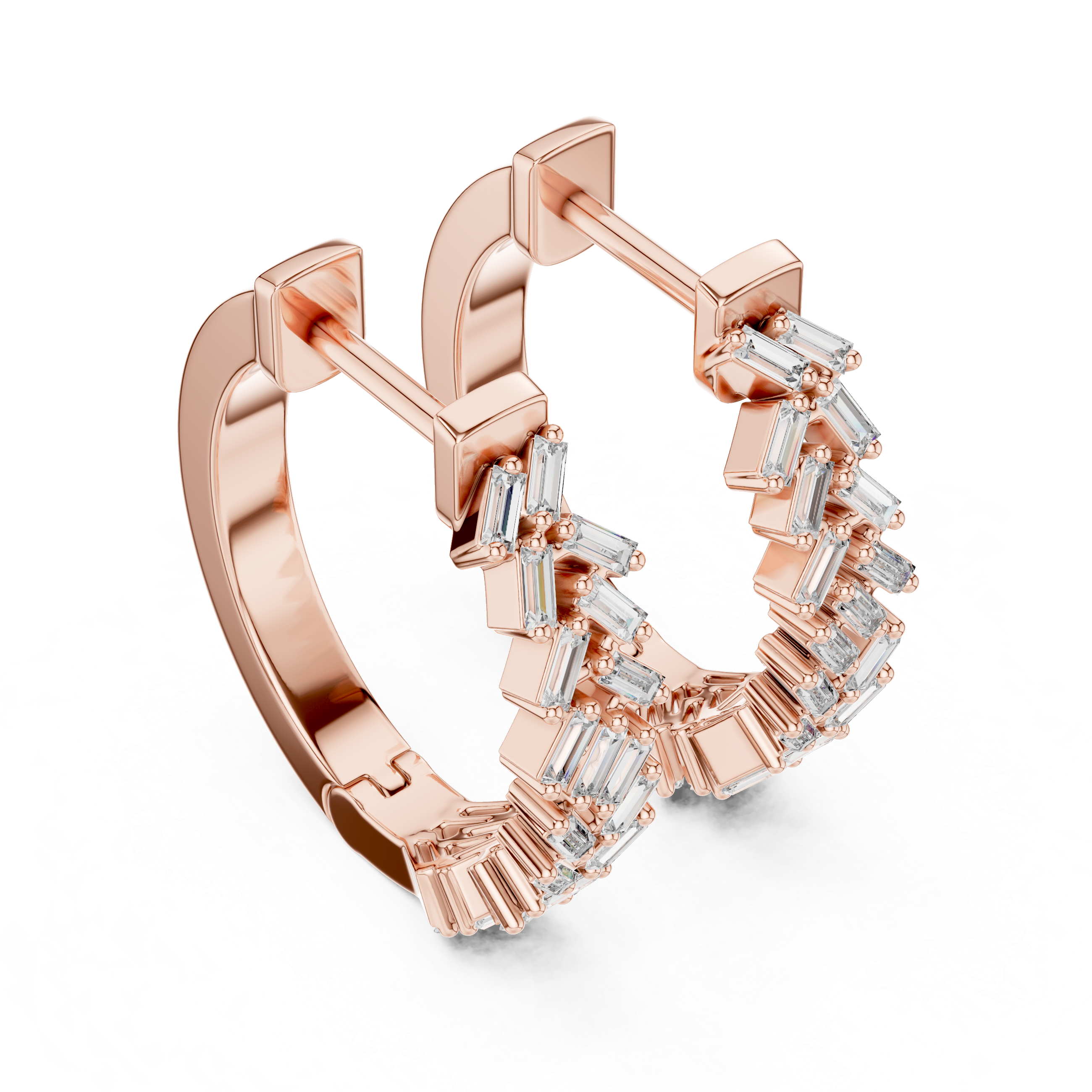 Baguette Cut Diamond Cluster Hoop Earrings