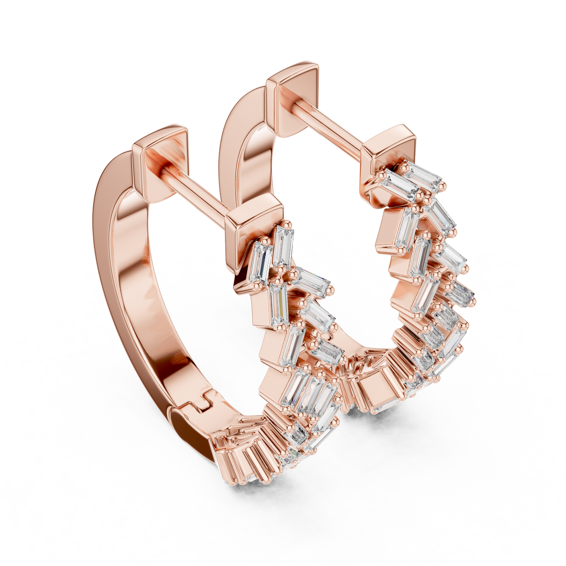 Baguette Cut Diamond Cluster Hoop Earrings