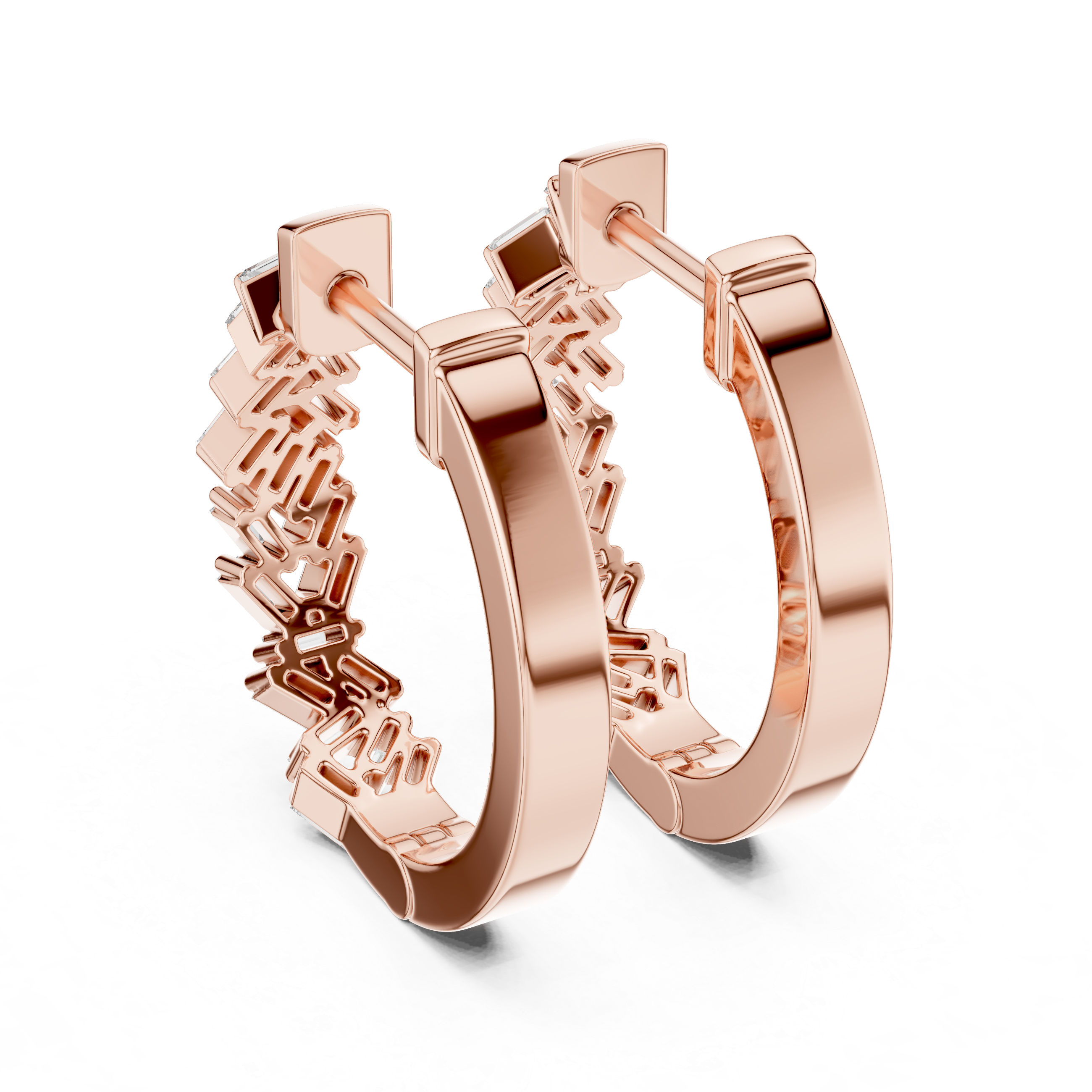 Baguette Cut Diamond Cluster Hoop Earrings