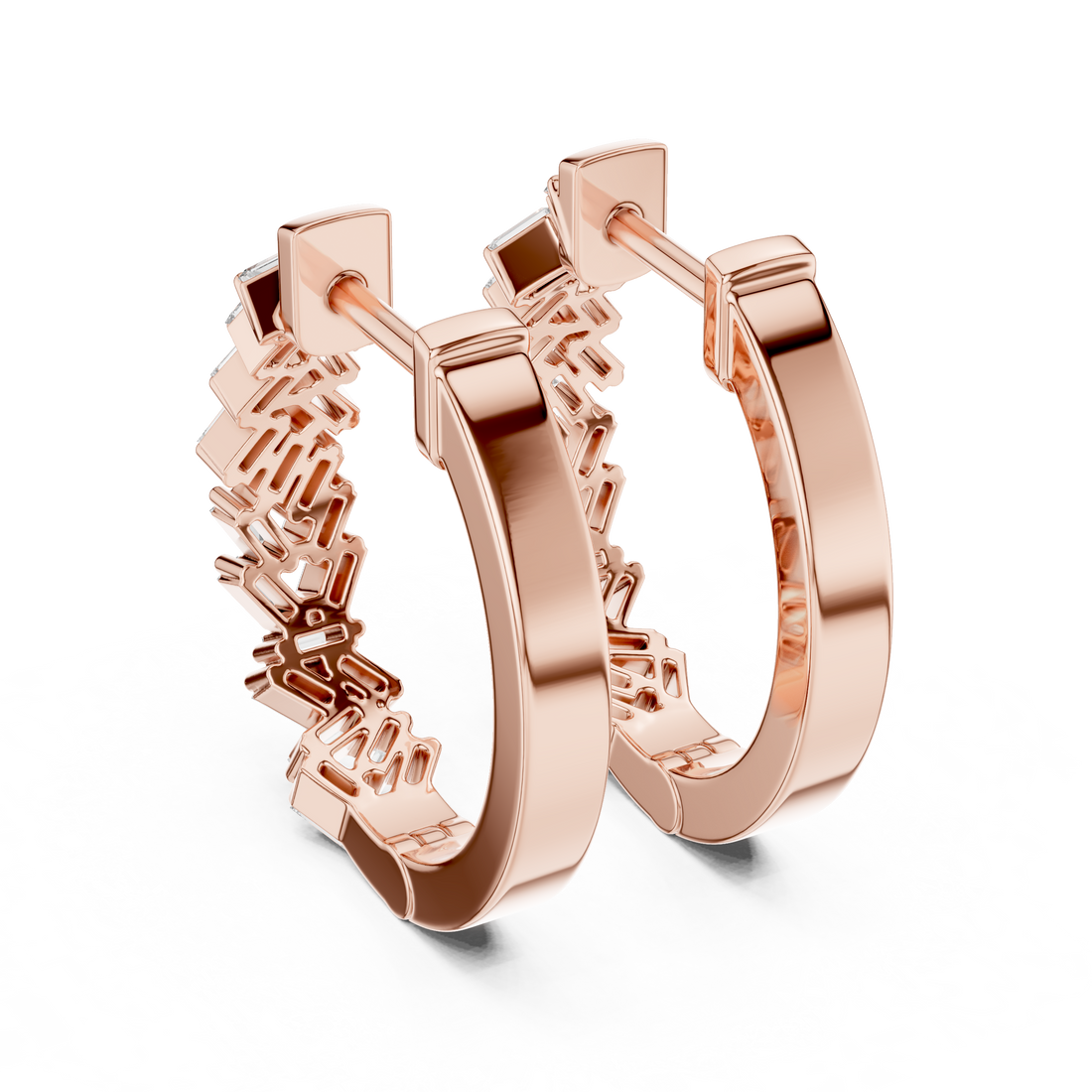 Baguette Cut Diamond Cluster Hoop Earrings