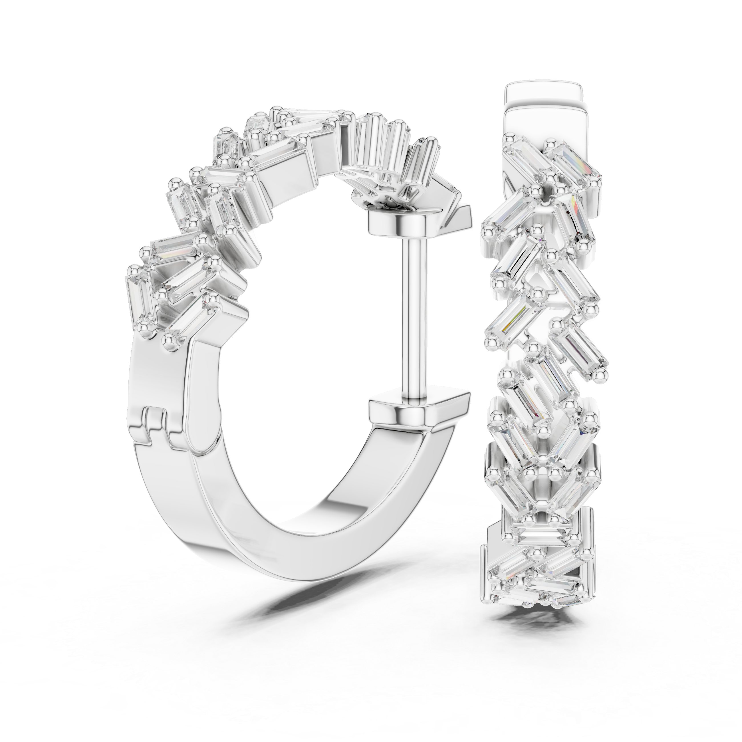 Baguette Cut Diamond Cluster Hoop Earrings