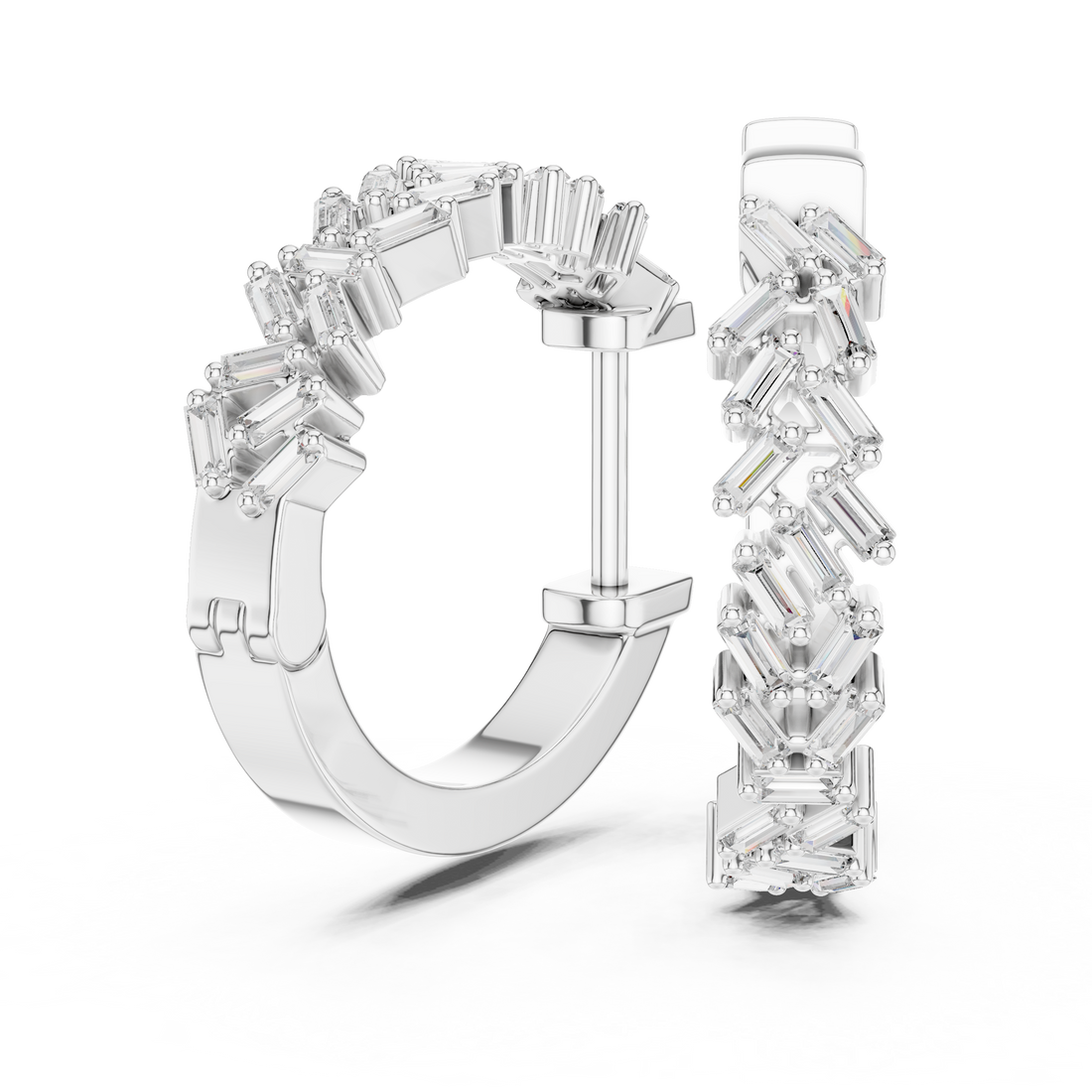 Baguette Cut Diamond Cluster Hoop Earrings