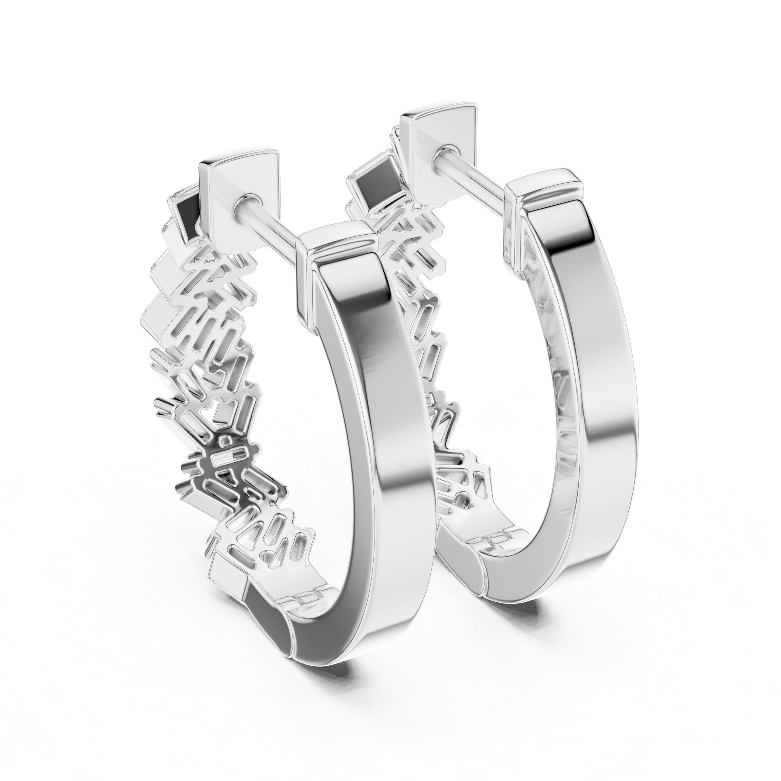 Baguette Cut Diamond Cluster Hoop Earrings