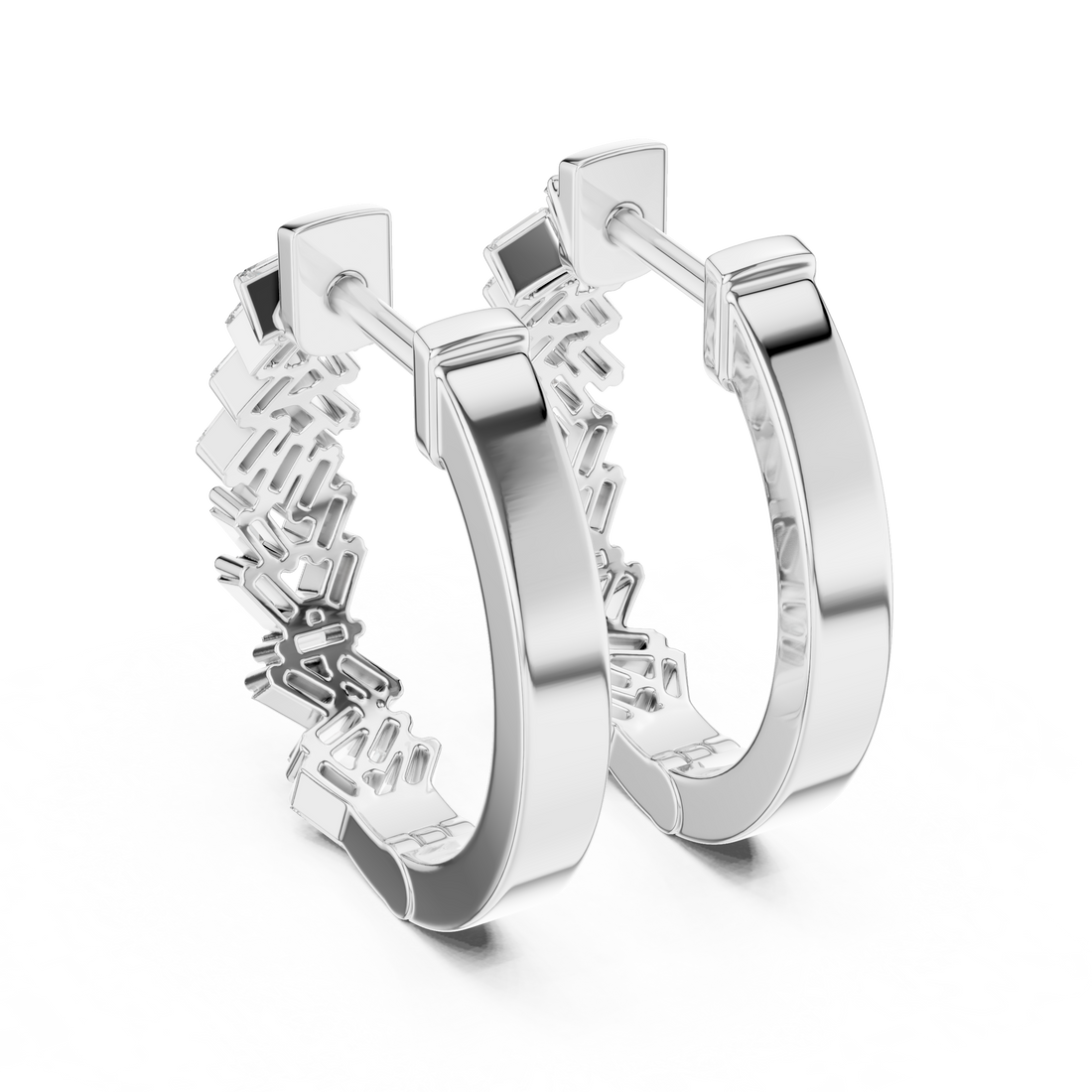 Baguette Cut Diamond Cluster Hoop Earrings