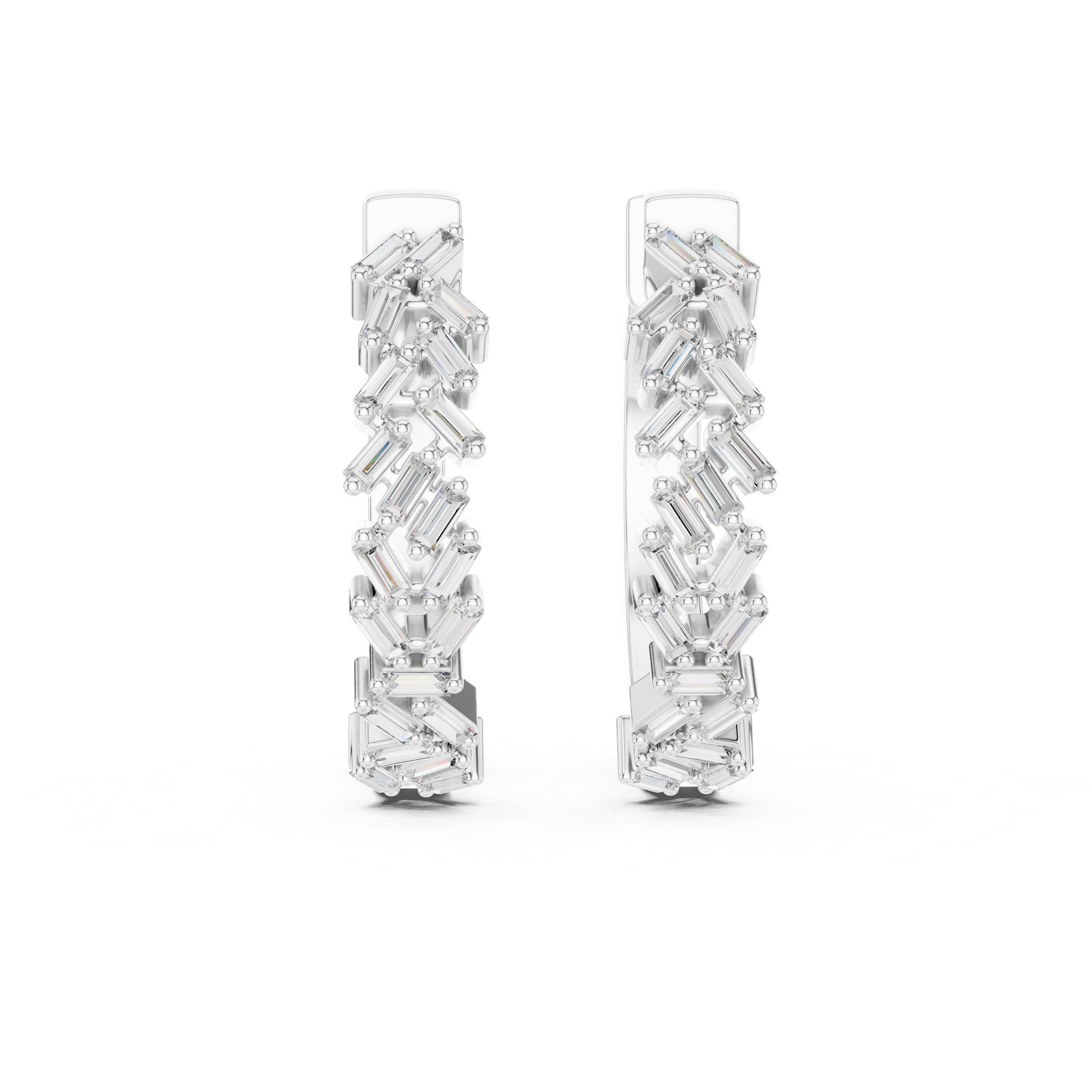 Baguette Cut Diamond Cluster Hoop Earrings