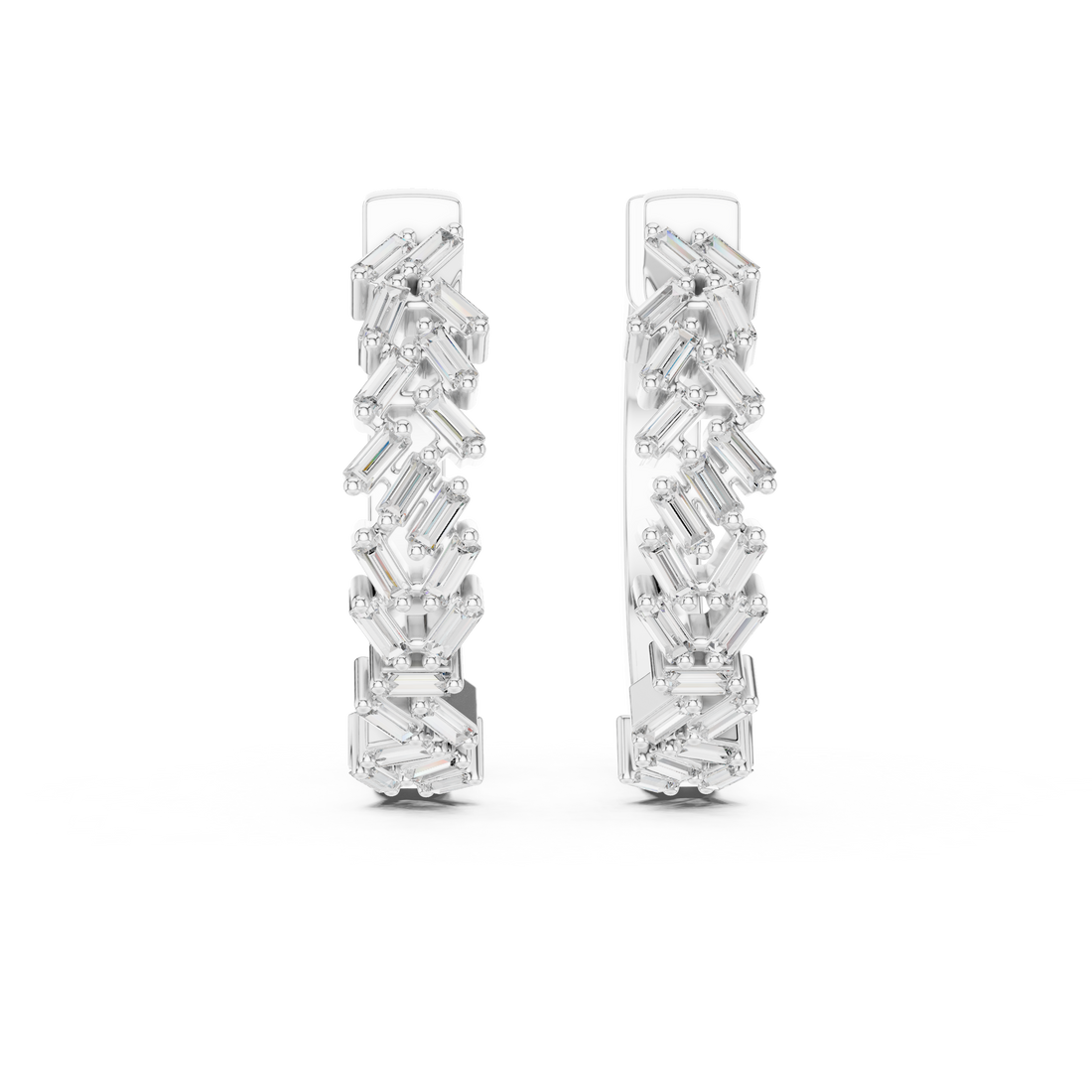 Baguette Cut Diamond Cluster Hoop Earrings