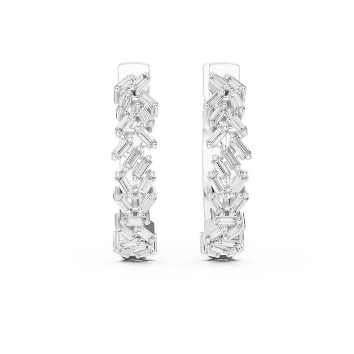 Baguette Cut Diamond Cluster Hoop Earrings