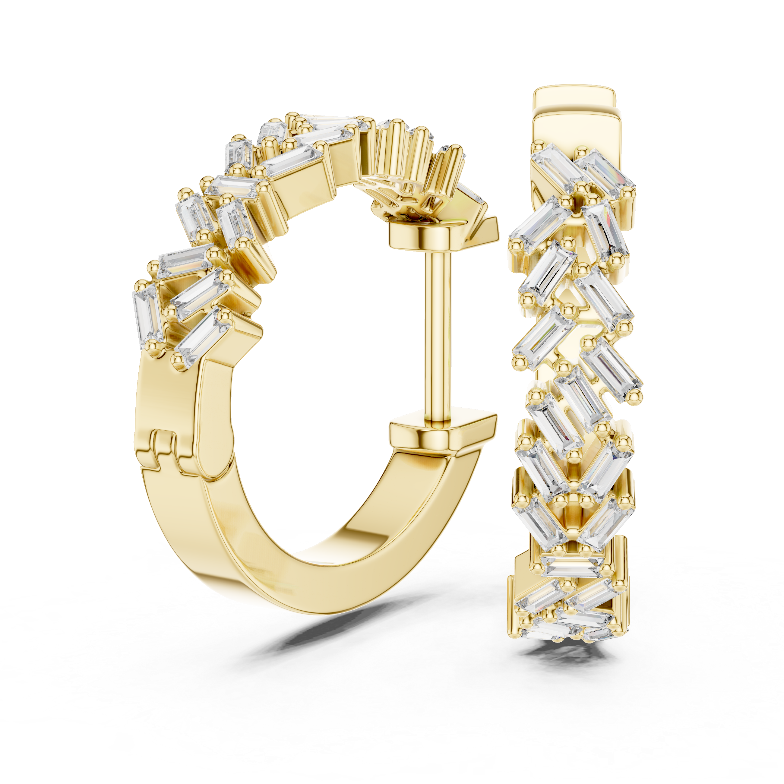 Baguette Cut Diamond Cluster Hoop Earrings