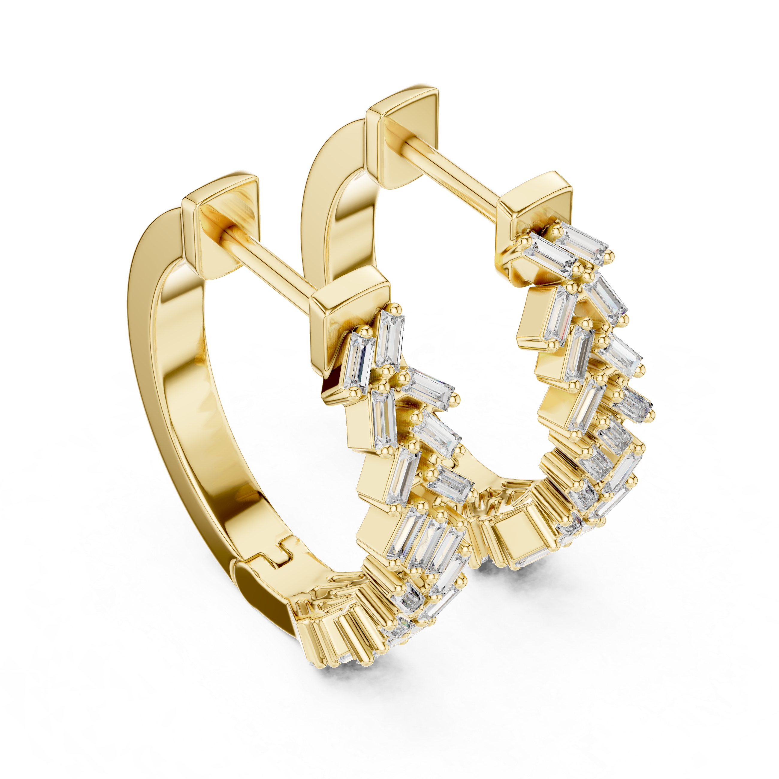Baguette Cut Diamond Cluster Hoop Earrings