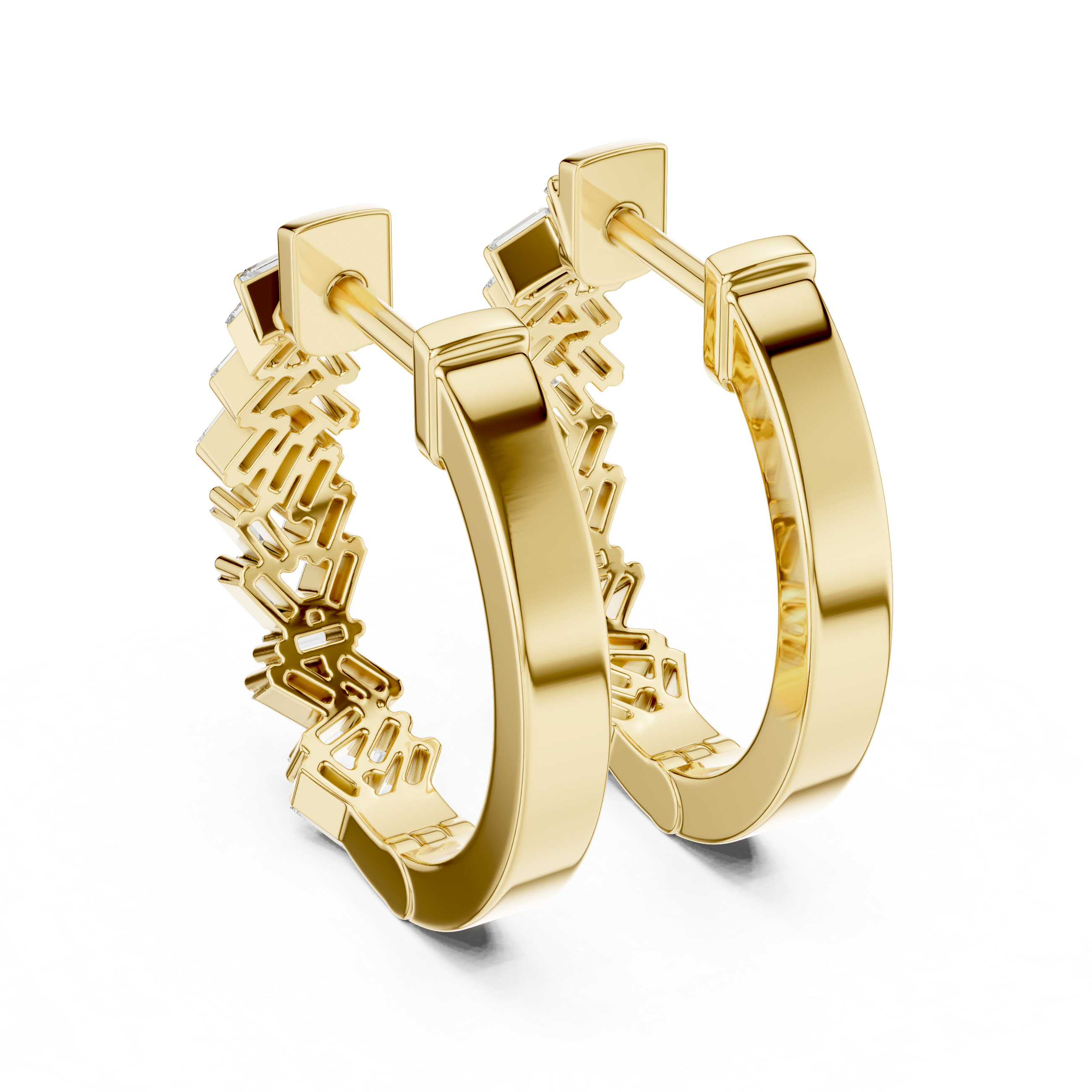 Baguette Cut Diamond Cluster Hoop Earrings