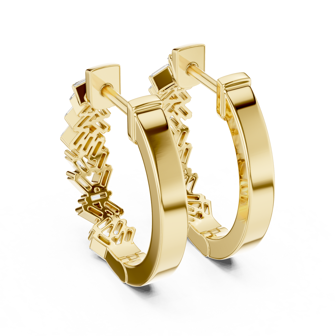 Baguette Cut Diamond Cluster Hoop Earrings