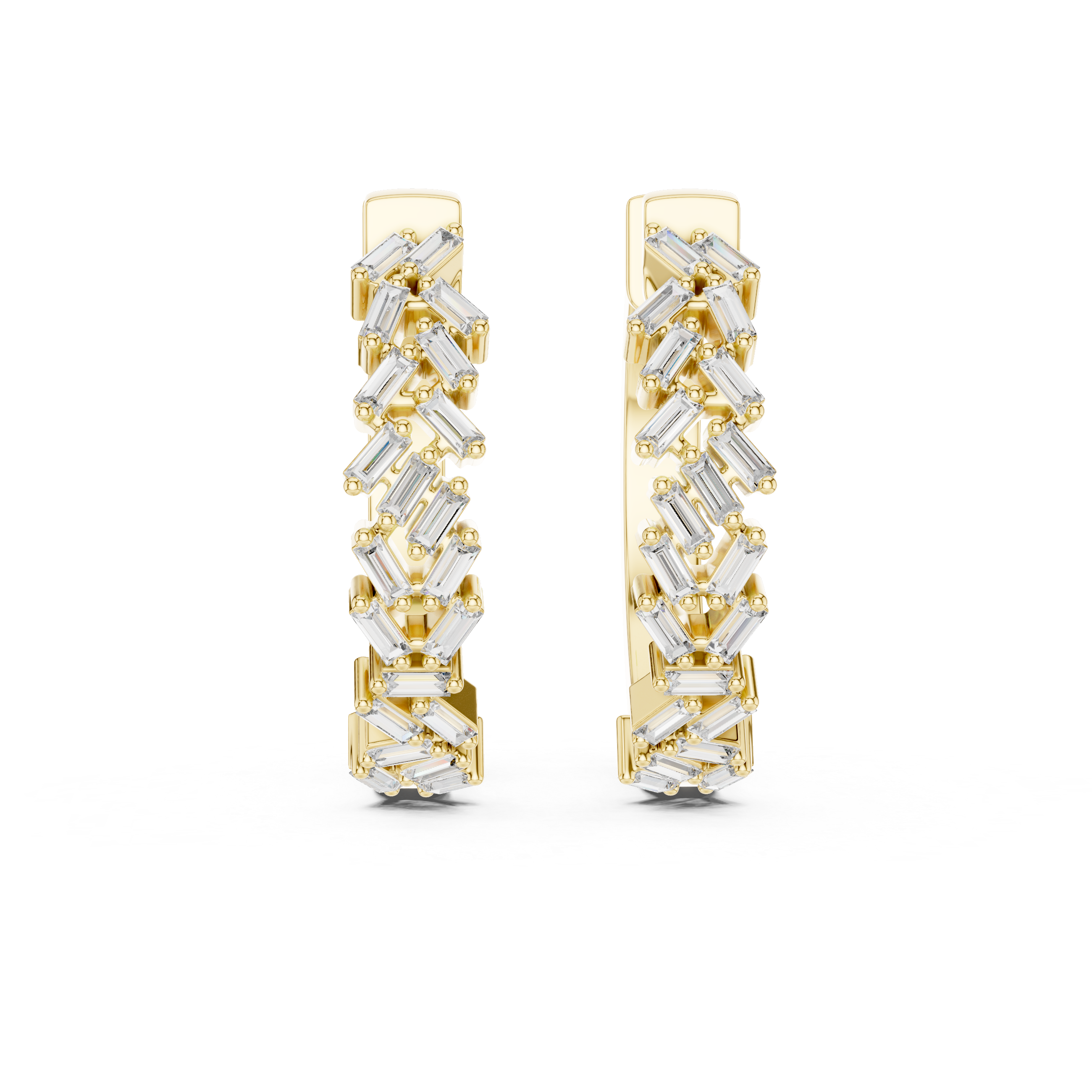 Baguette Cut Diamond Cluster Hoop Earrings