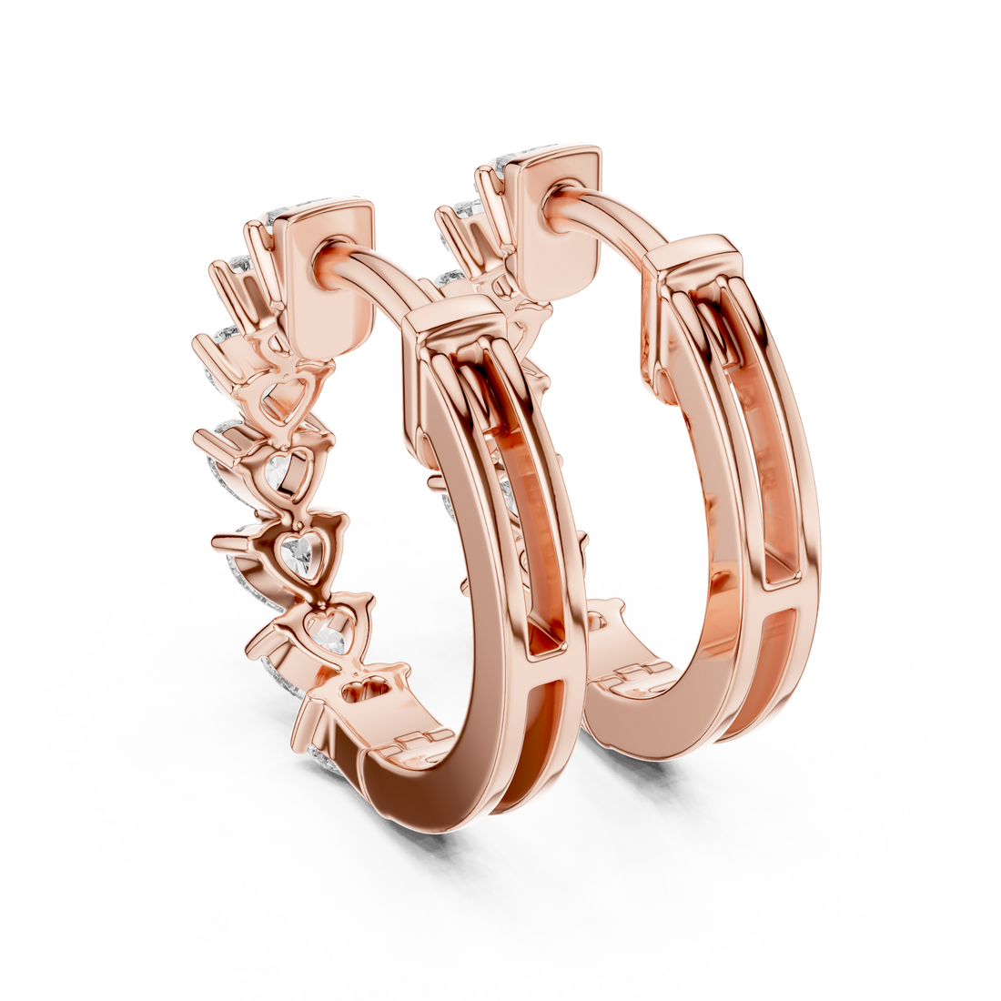 Heart Cut Diamond Solitaire Collet Hoop Earrings