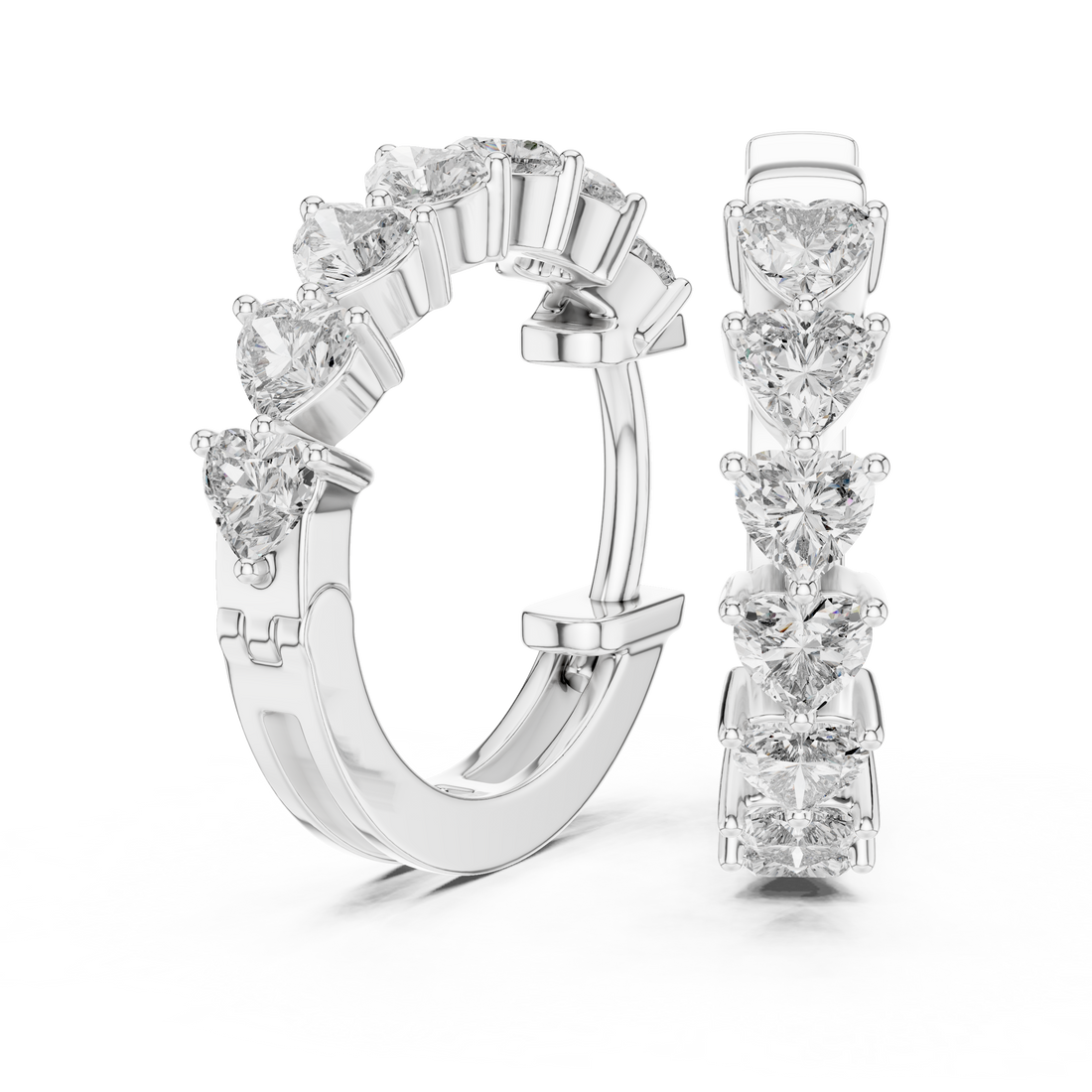 Heart Cut Diamond Solitaire Collet Hoop Earrings