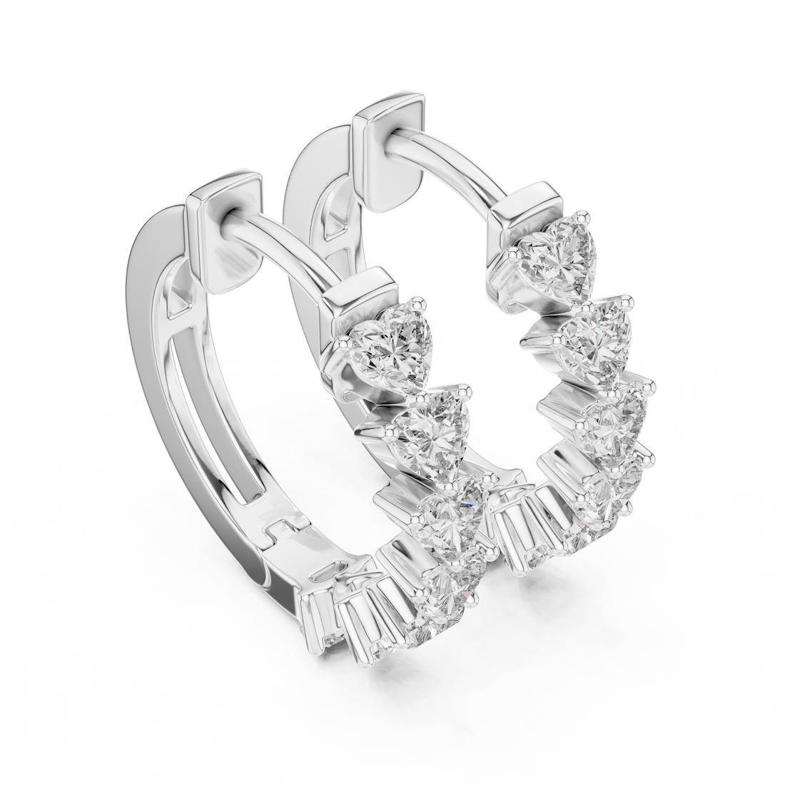 Heart Cut Diamond Solitaire Collet Hoop Earrings