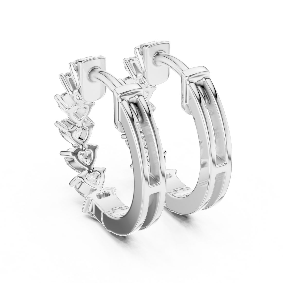 Heart Cut Diamond Solitaire Collet Hoop Earrings