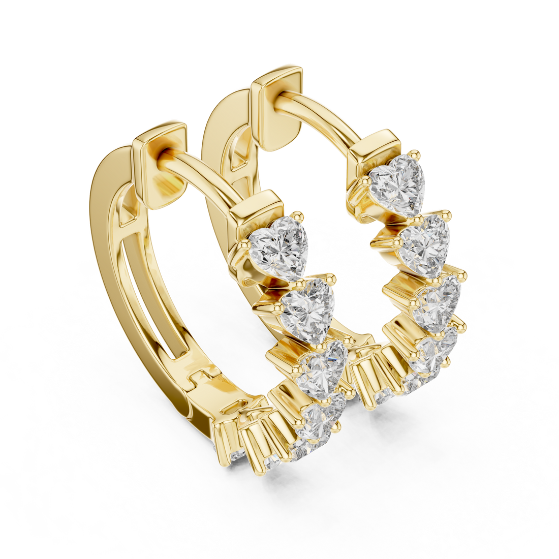 Heart Cut Diamond Solitaire Collet Hoop Earrings