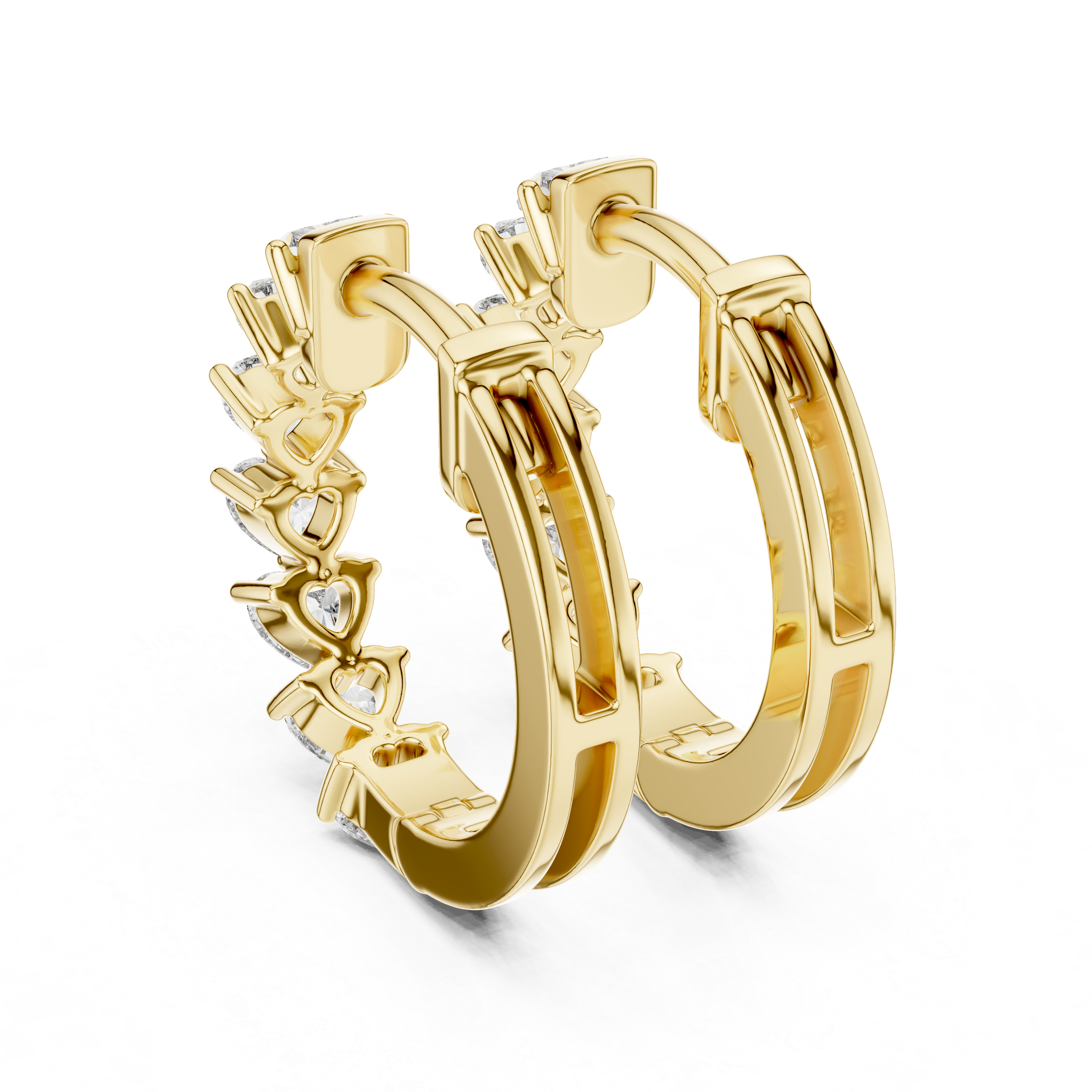 Heart Cut Diamond Solitaire Collet Hoop Earrings