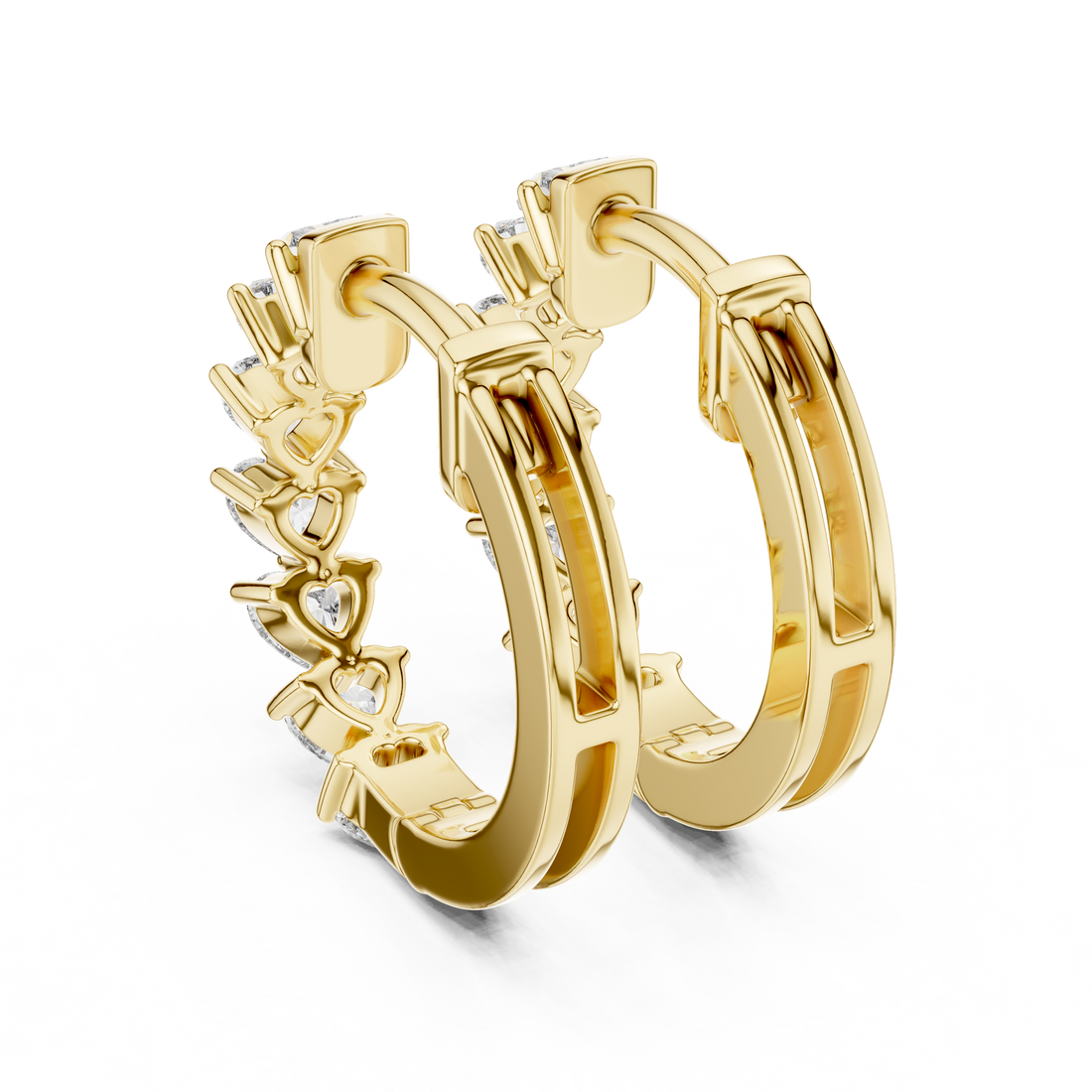 Heart Cut Diamond Solitaire Collet Hoop Earrings