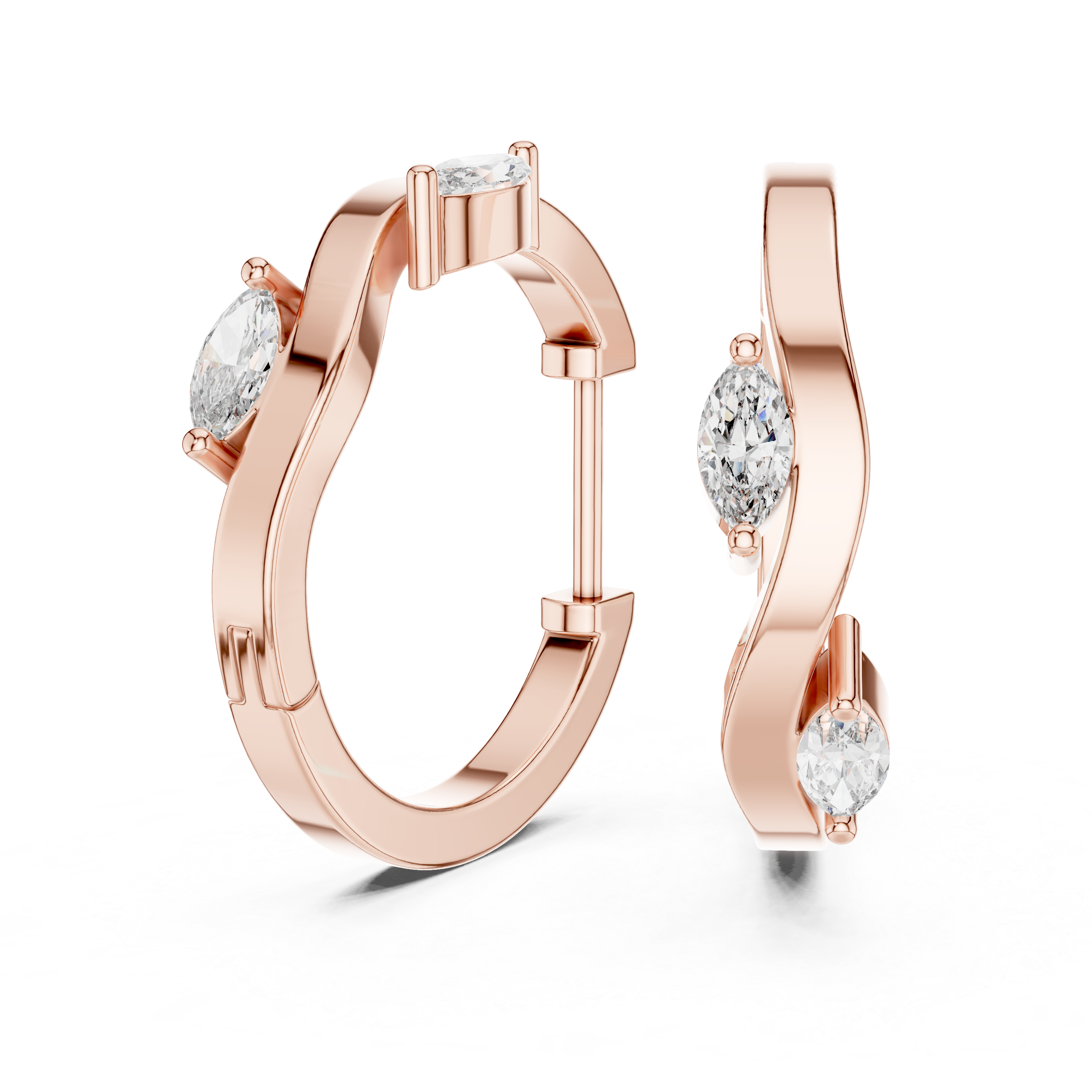 Marquise Cut Diamond Swirl Hoop Earrings