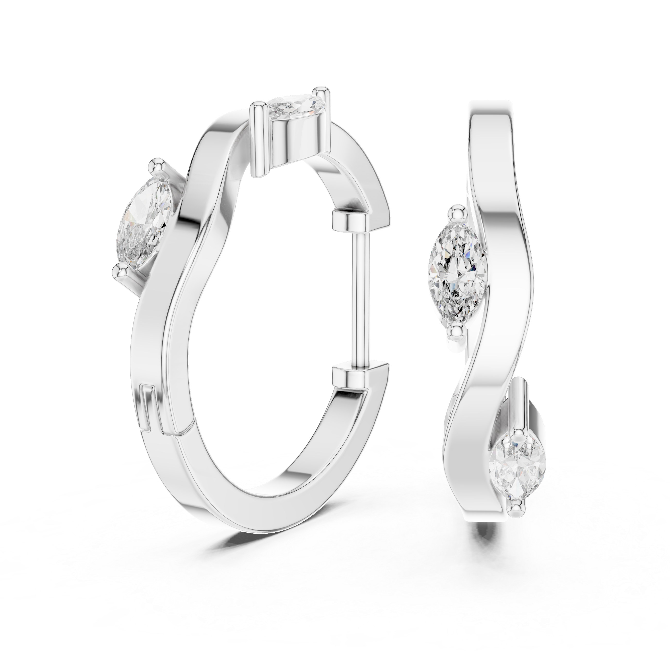 Marquise Cut Diamond Swirl Hoop Earrings